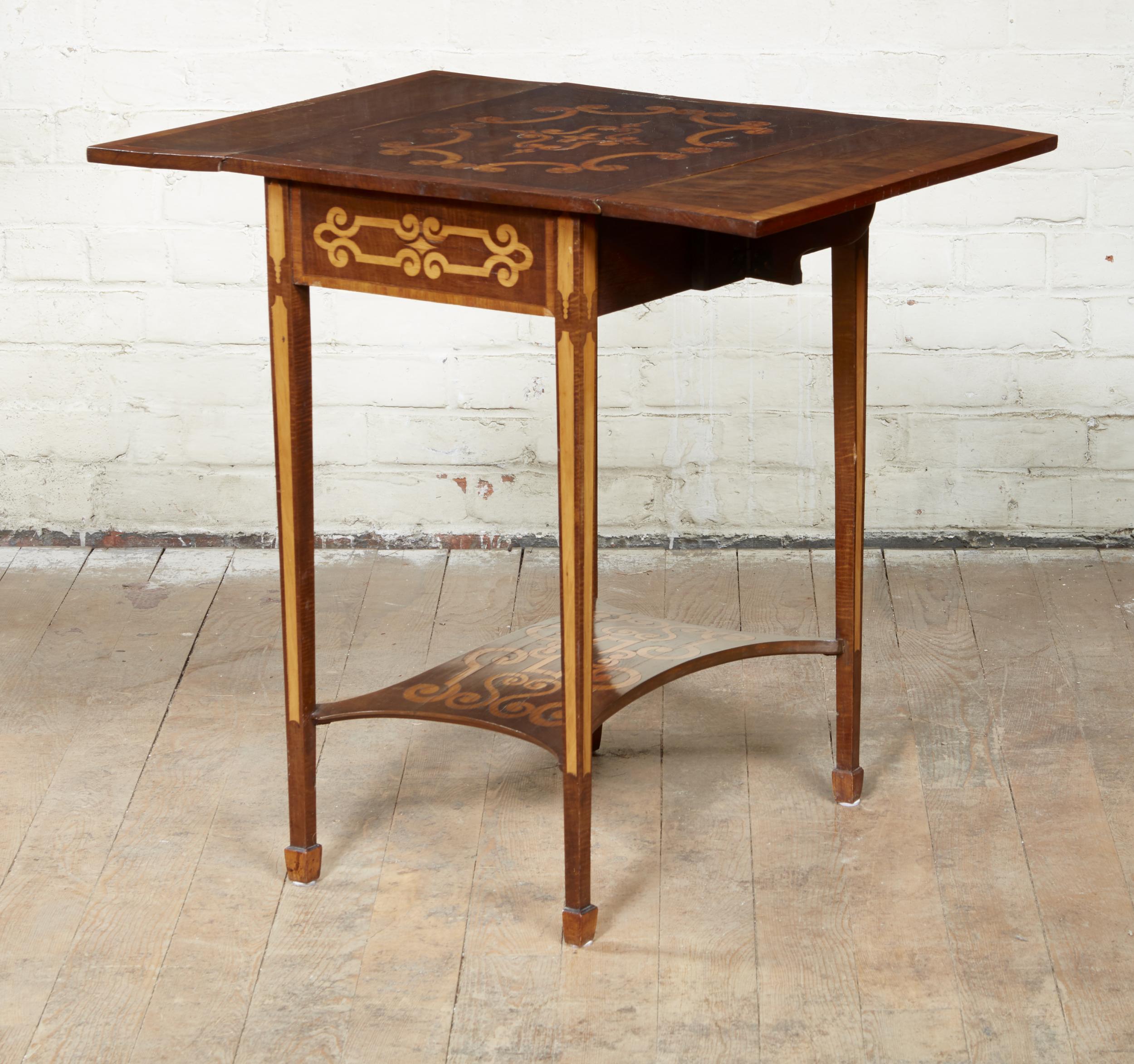 Diminutive Inlaid Harewood Pembroke Table In Fair Condition For Sale In Greenwich, CT