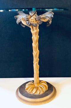 Diminutive Italian Glass Top Palm Tree Form End or Side Table or Candle-Stand