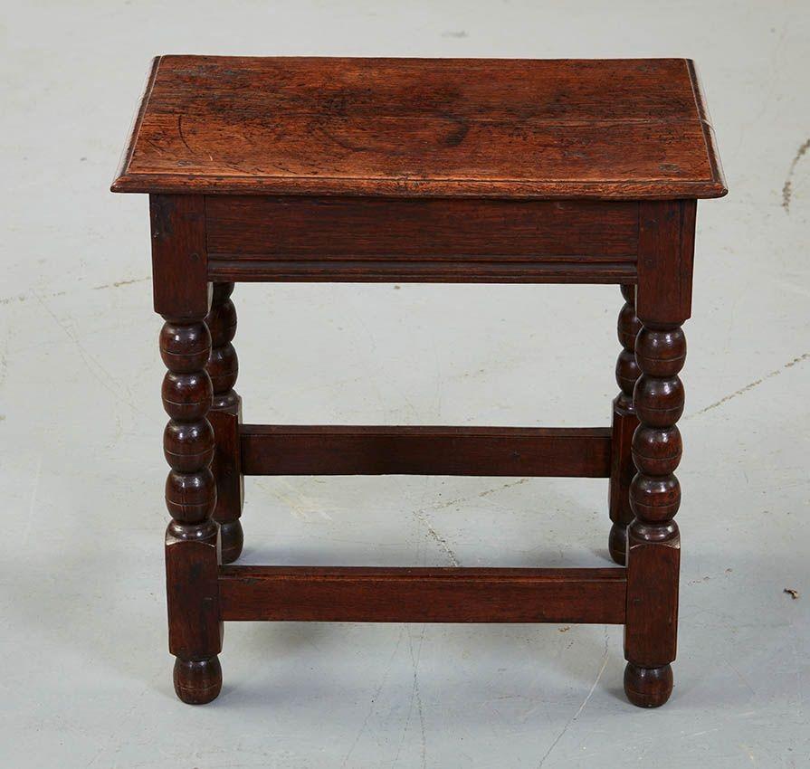 English Diminutive James II Bobbin Oak Table