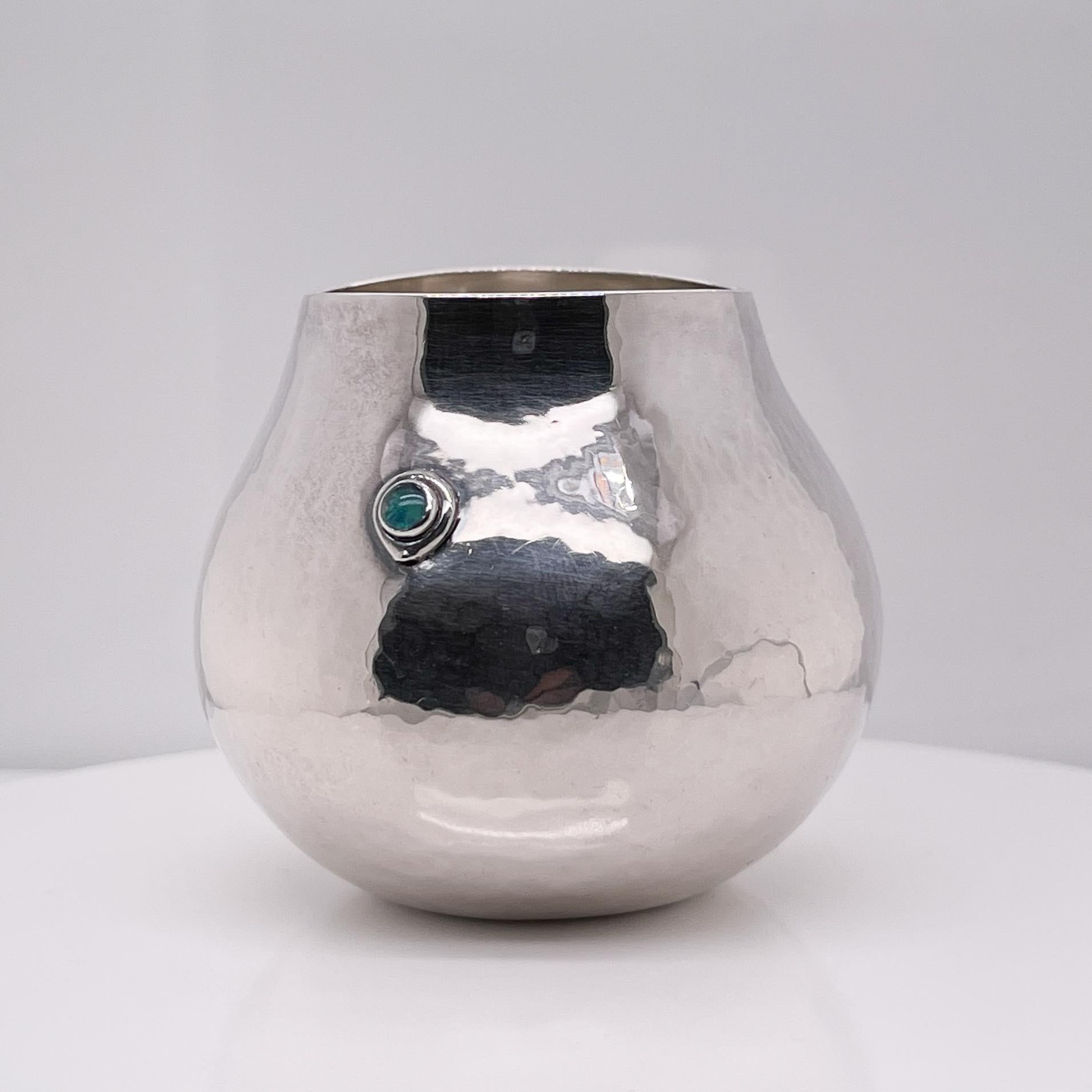 Modern Diminutive Kay Ivankovic Sterling Silver & Opal Gemstone Vase For Sale