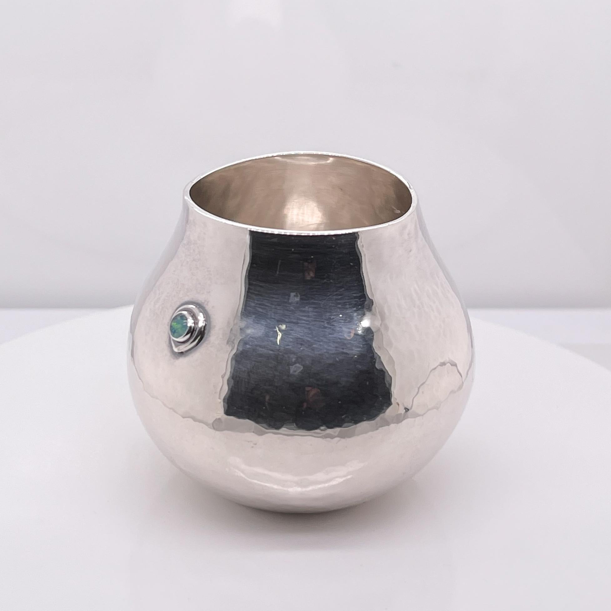 Diminutive Kay Ivankovic Sterling Silver & Opal Gemstone Vase In Good Condition For Sale In Philadelphia, PA