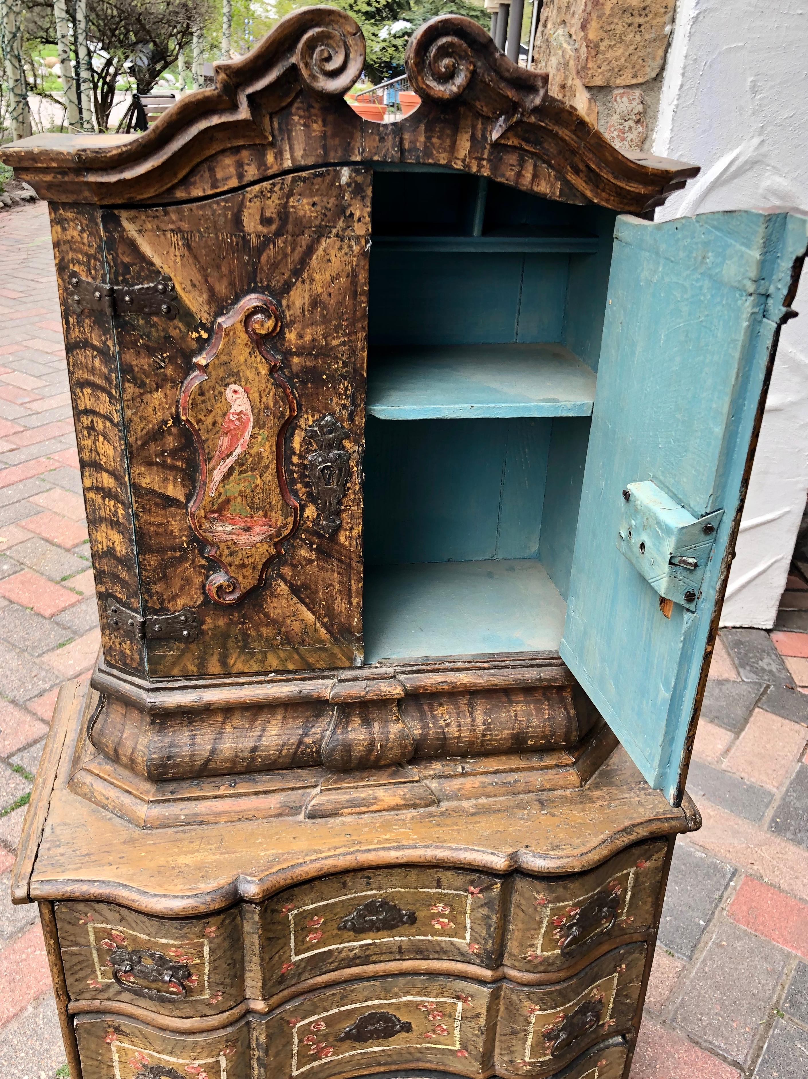 Diminutive Late 18th Century Paint Decorated Continental Cabinet In Good Condition In Wiscasset, ME