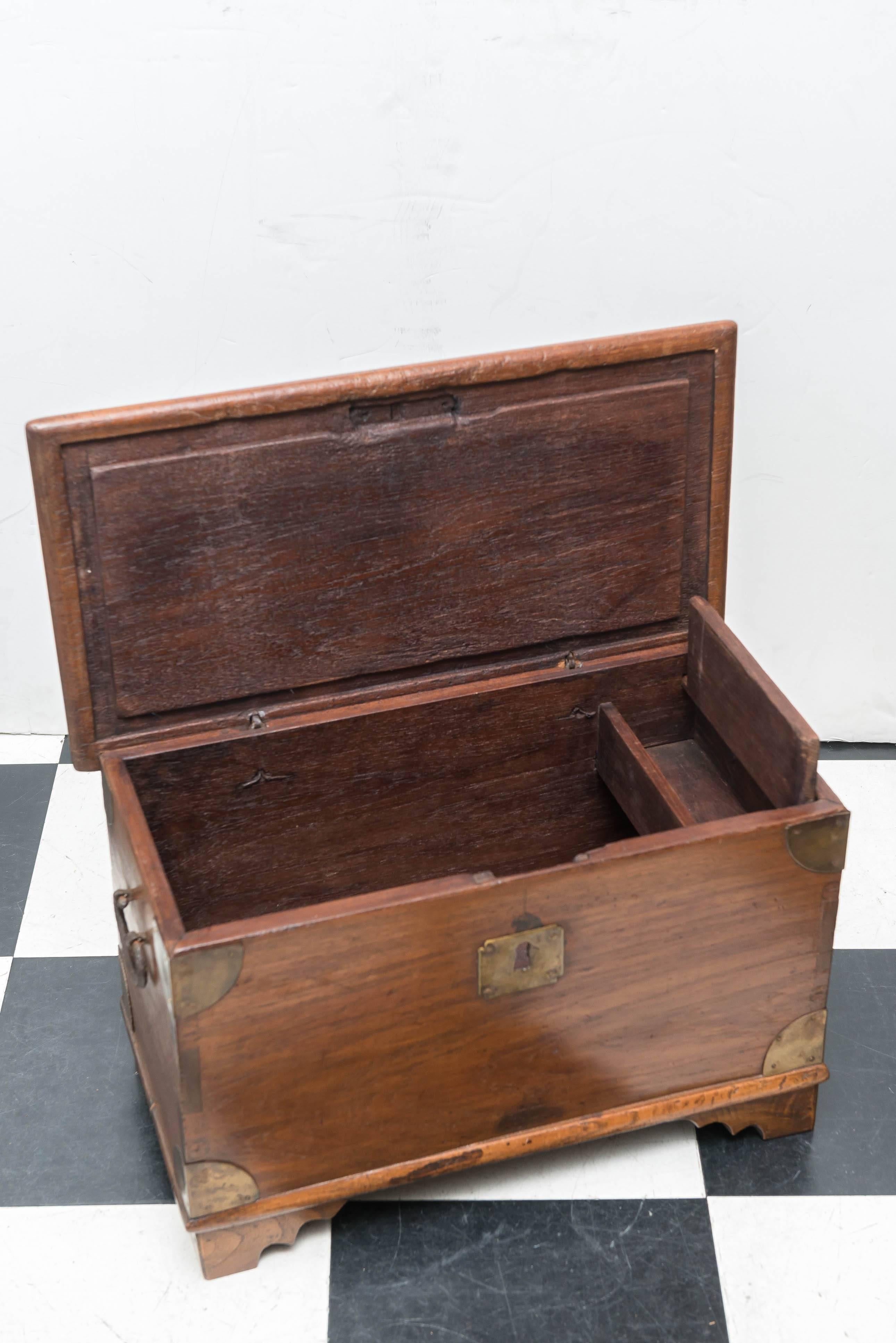 Diminutive Late 19th Century Anglo Indian Trunk Raised on Small Bracket Feet In Good Condition In San Francisco, CA