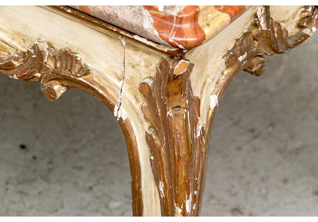 Diminutive Louis XV Style Painted Wood Cocktail Table With Marble Top In Distressed Condition For Sale In Bridgeport, CT
