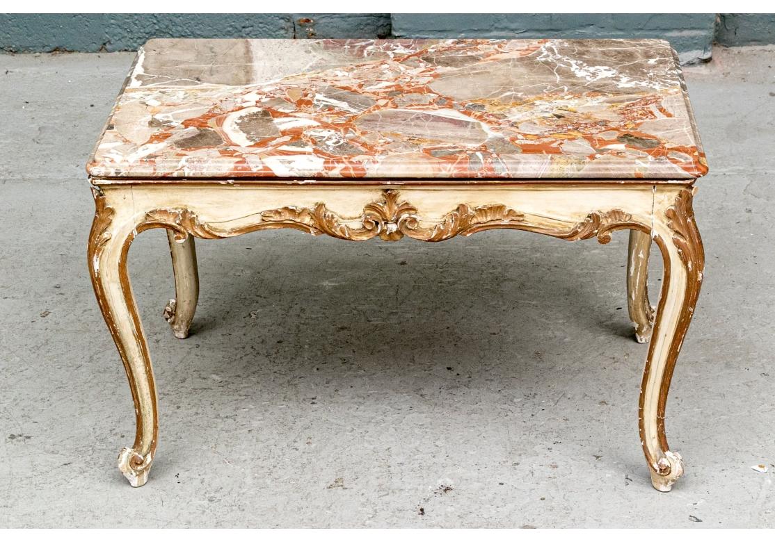 20th Century Diminutive Louis XV Style Painted Wood Cocktail Table With Marble Top For Sale