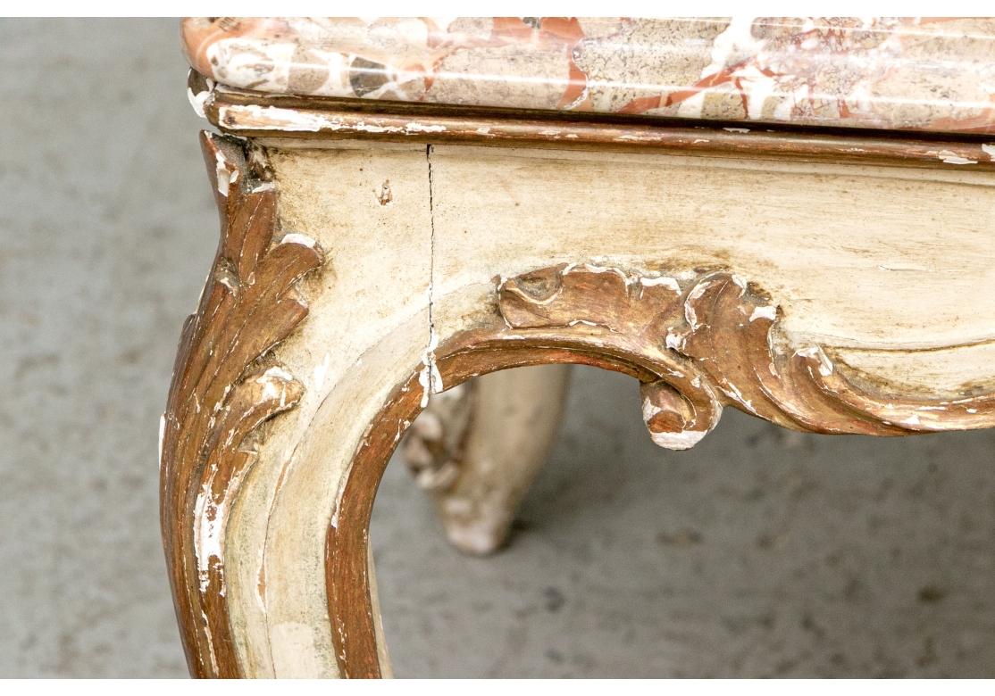 Gesso Diminutive Louis XV Style Painted Wood Cocktail Table With Marble Top For Sale
