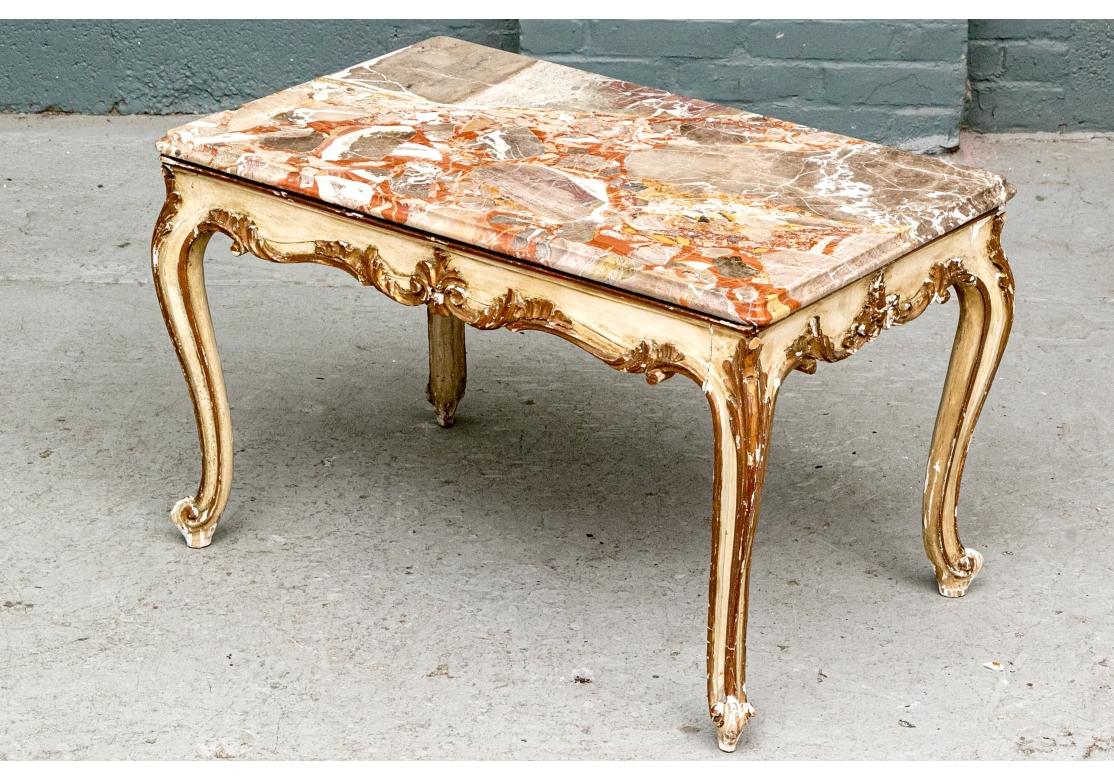 Diminutive Louis XV Style Painted Wood Cocktail Table With Marble Top For Sale 3