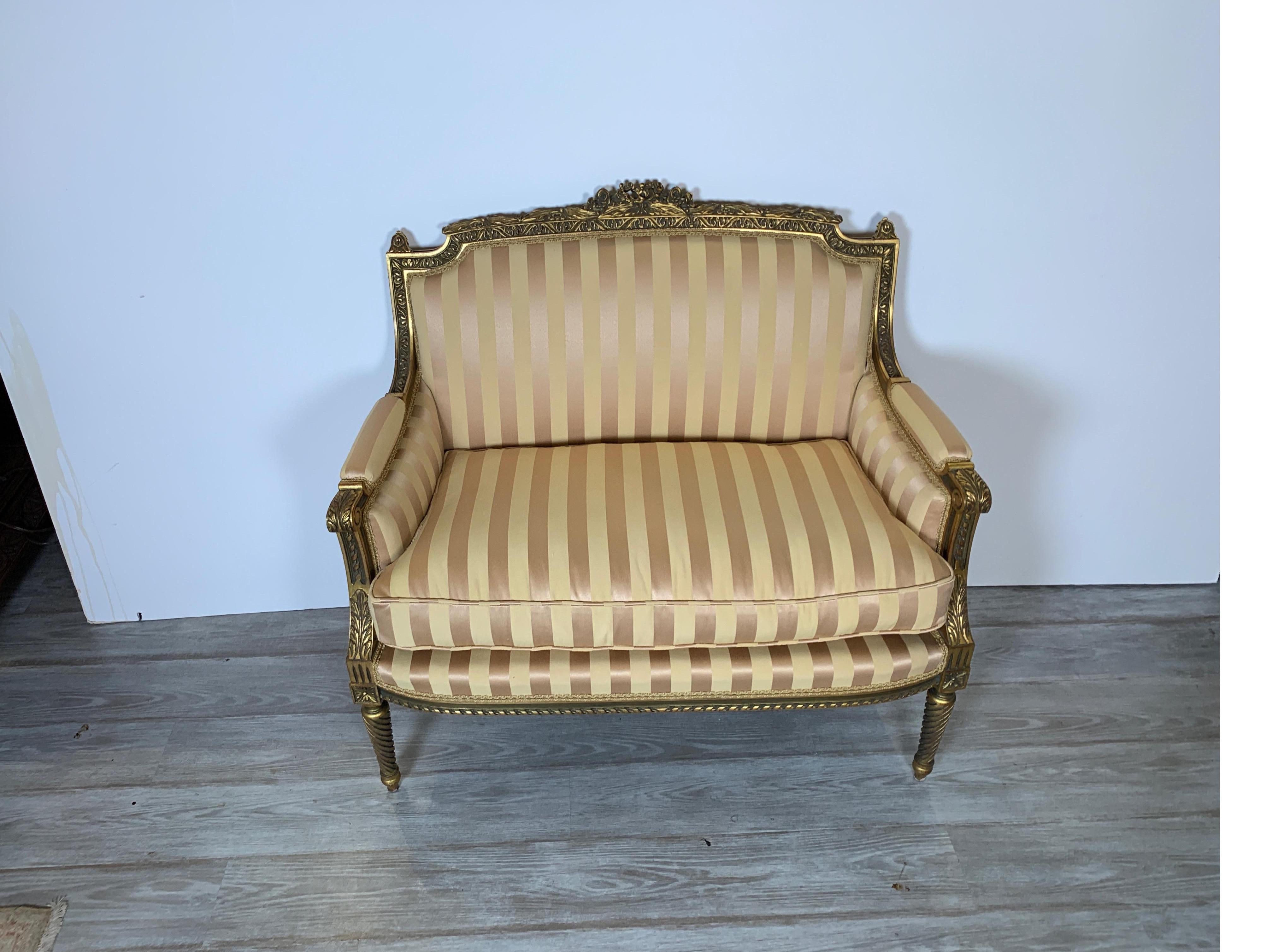 Diminutive Louis XVI Style Giltwood Settee 1