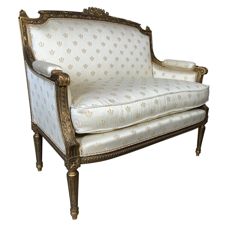 Diminutive Louis XVI Style Giltwood Settee For Sale at 1stDibs