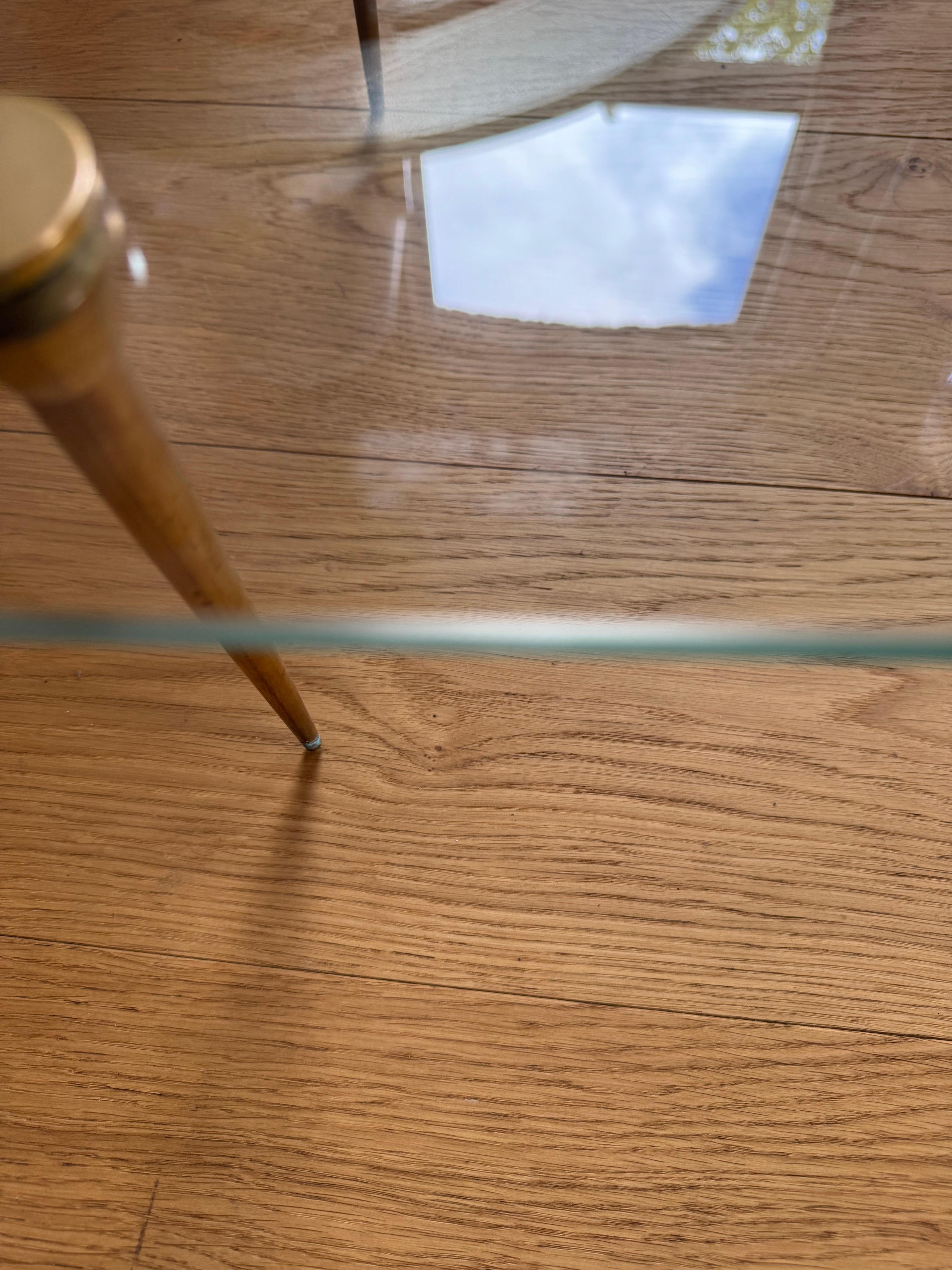 Mid-Century Modern Elegant and Diminutive Low Saint Gobain glass and gilt metal table c.1950's For Sale