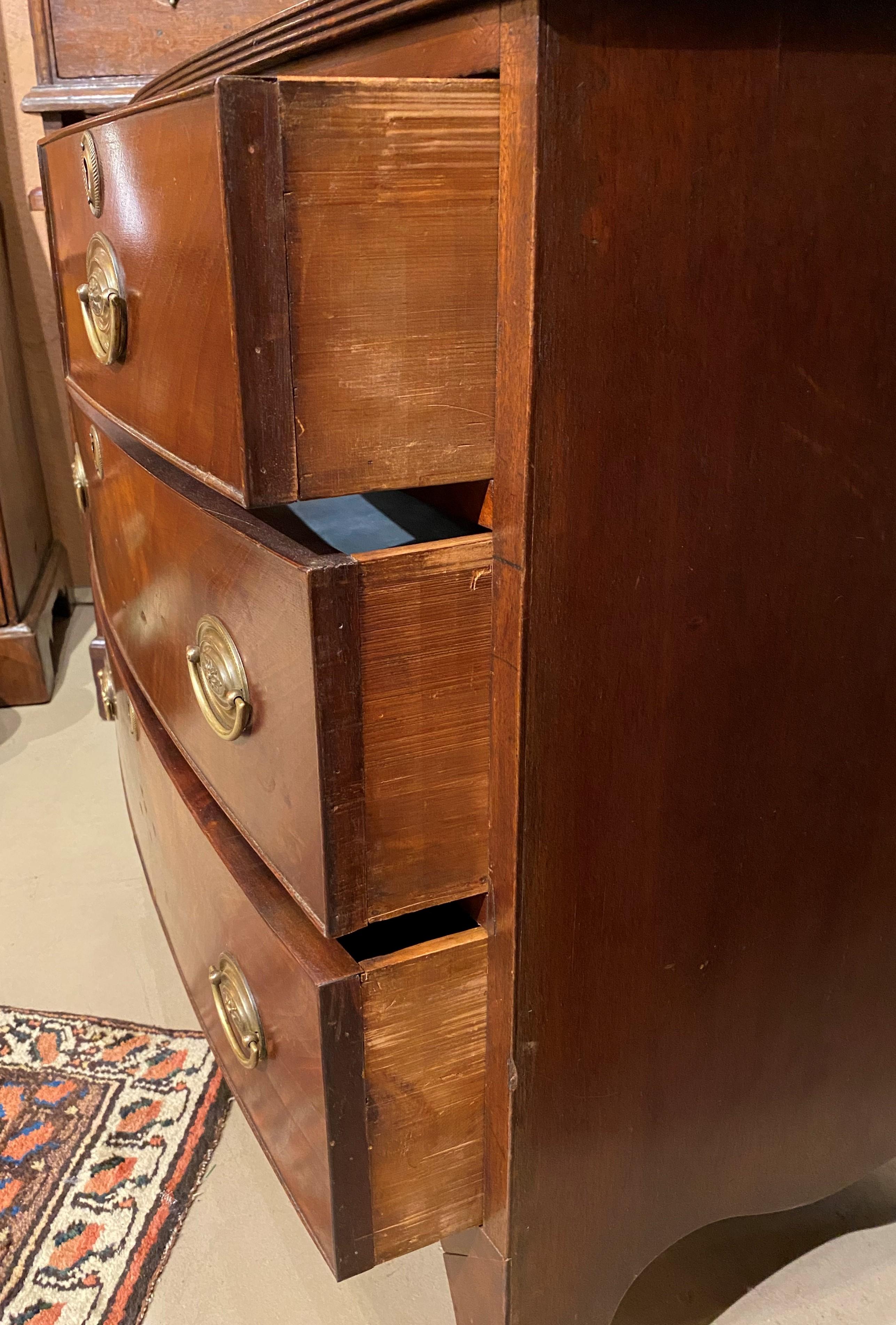Diminutive Mahogany Bow Front Chest with French Feet, circa 1790 In Good Condition In Milford, NH
