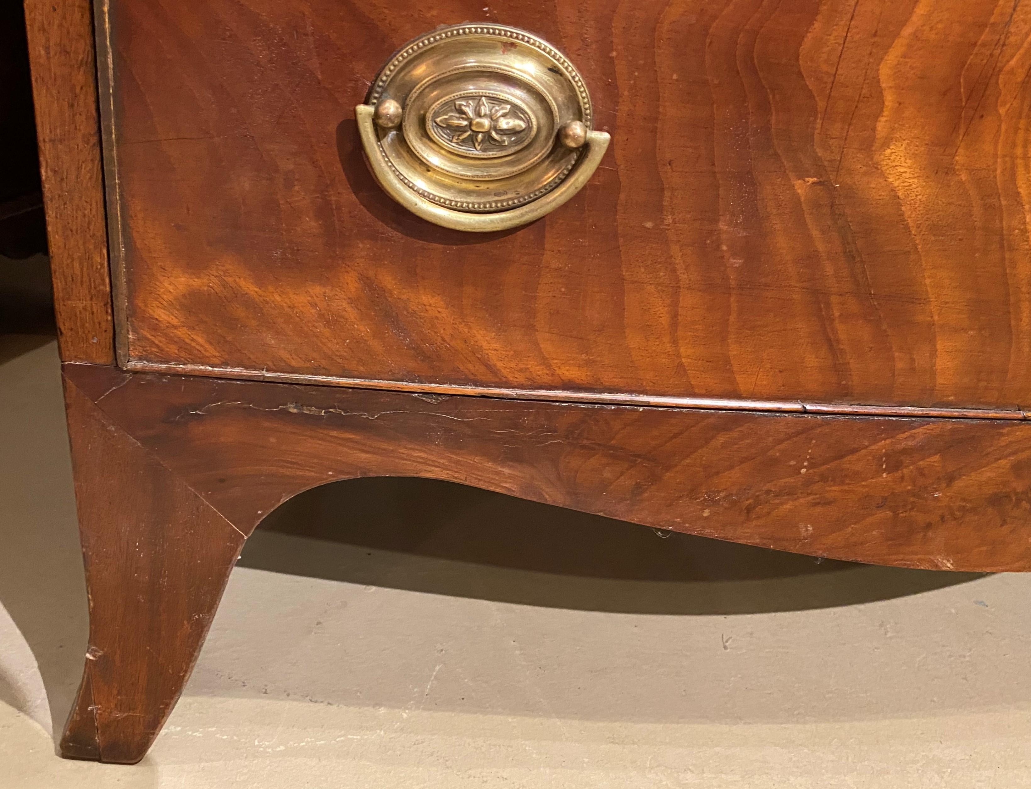 Brass Diminutive Mahogany Bow Front Chest with French Feet, circa 1790