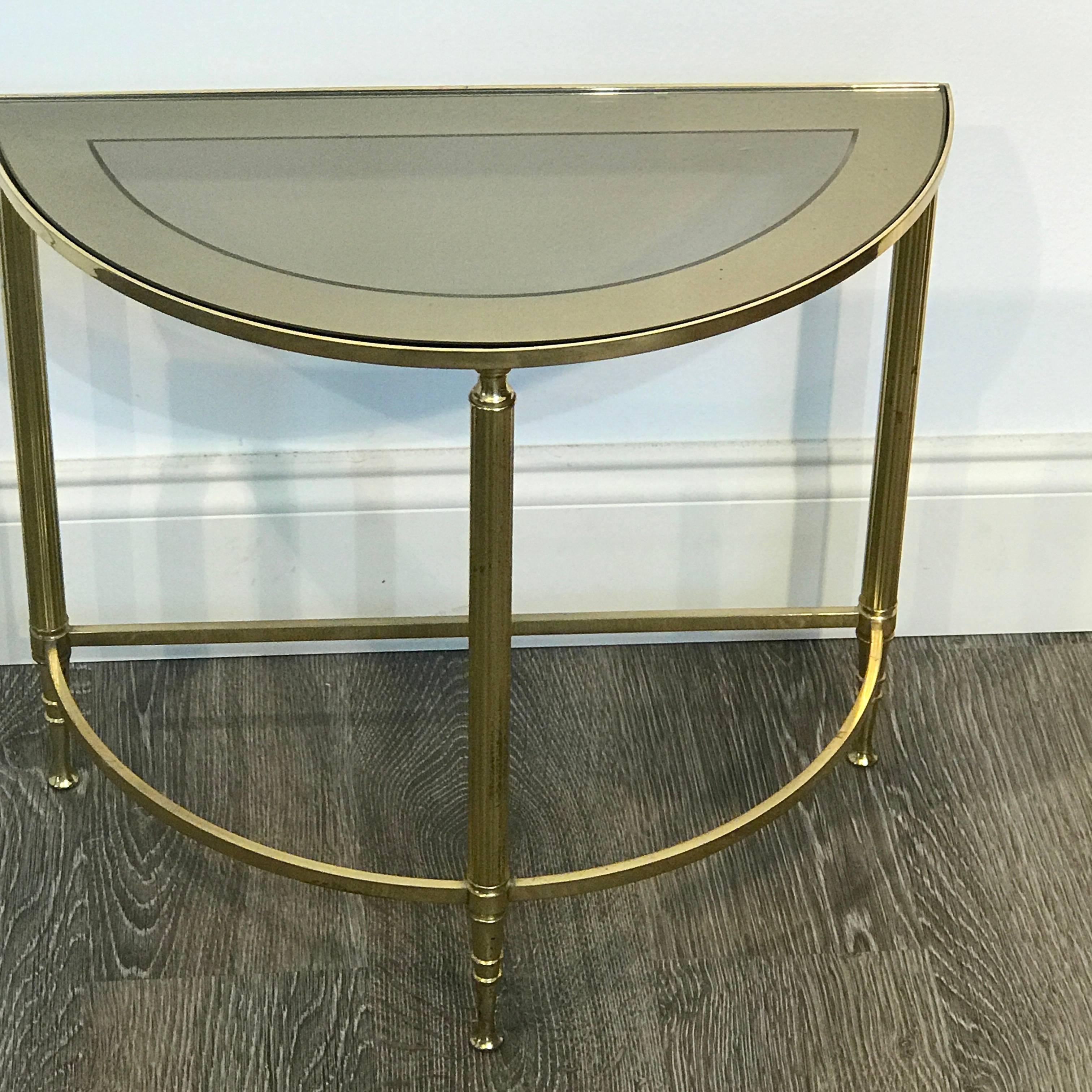 European Diminutive Maison Jansen Style Brass Demilune Drinks/ Side Table