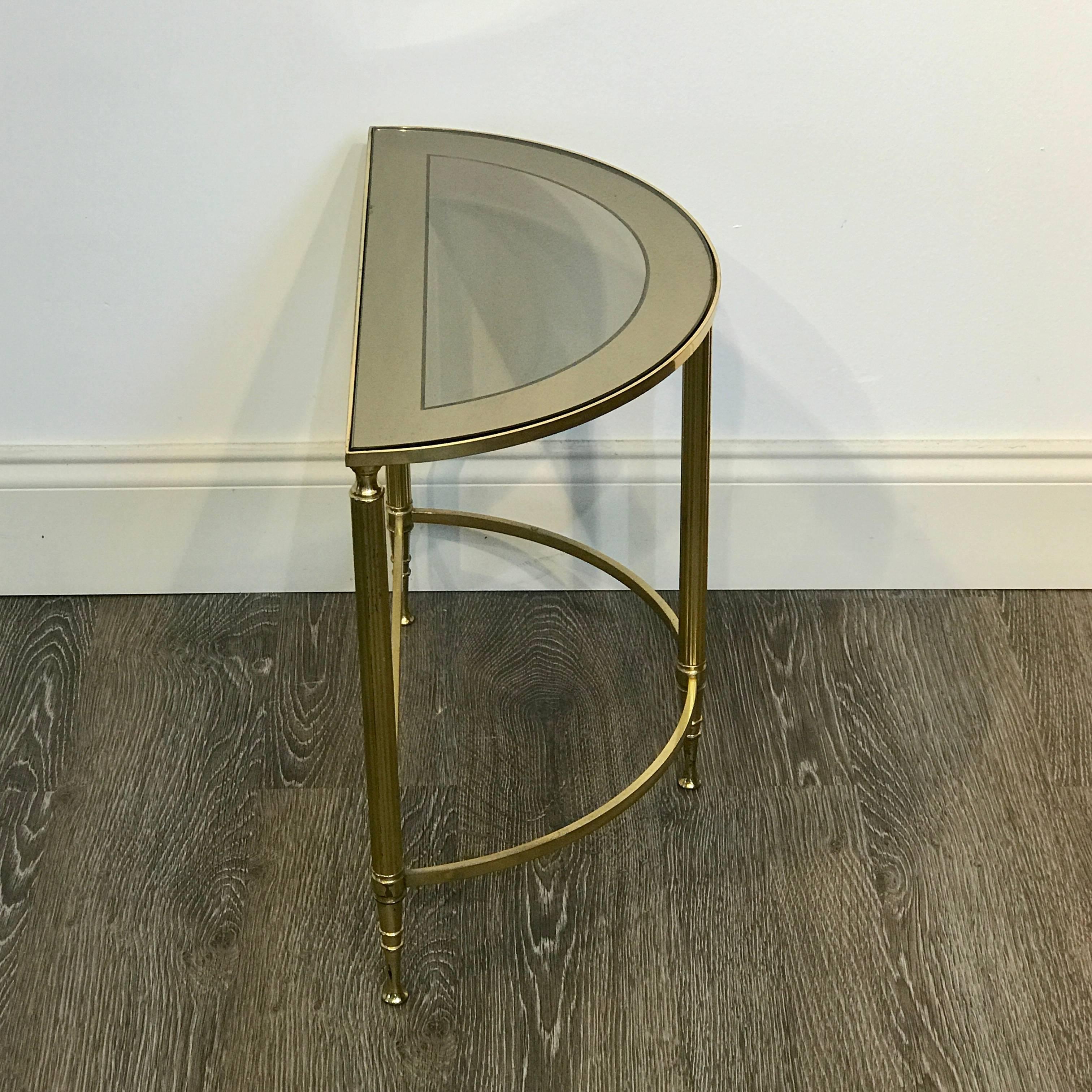 Diminutive Maison Jansen Style Brass Demilune Drinks/ Side Table In Good Condition In West Palm Beach, FL