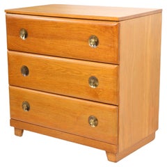 Diminutive Mid Century Cerused Oak Three Drawer Dresser with Brass Handles
