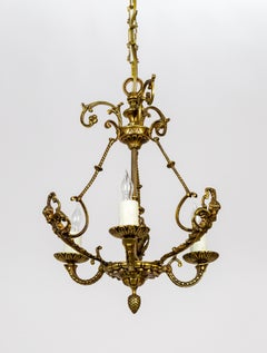 Diminutive Neoclassical Cast Brass Chandelier w/ Cherubs