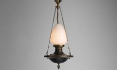 Diminutive Opaline Glass & Brass Hotel Lobby Pendant, England circa 1930