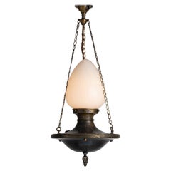 Diminutive Opaline Glass & Brass Hotel Lobby Pendant, England circa 1930