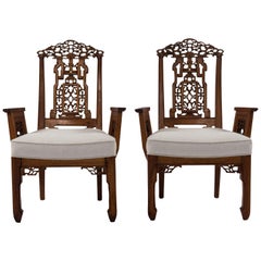 Diminutive Pair of Carved Chinese Armchairs