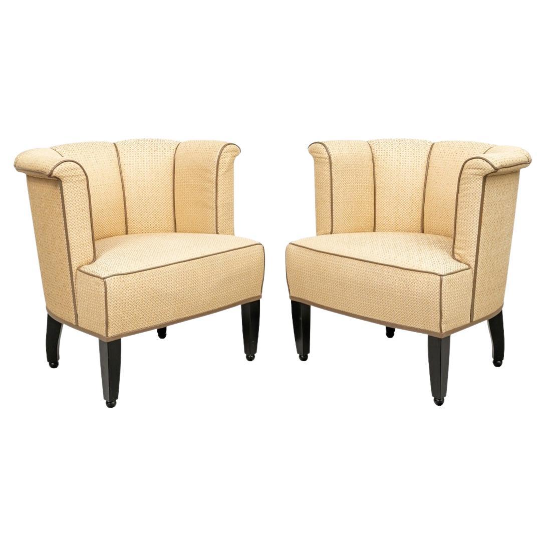Diminutive Pair of Channel Back Club Chairs