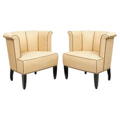 Diminutive Pair of Channel Back Club Chairs