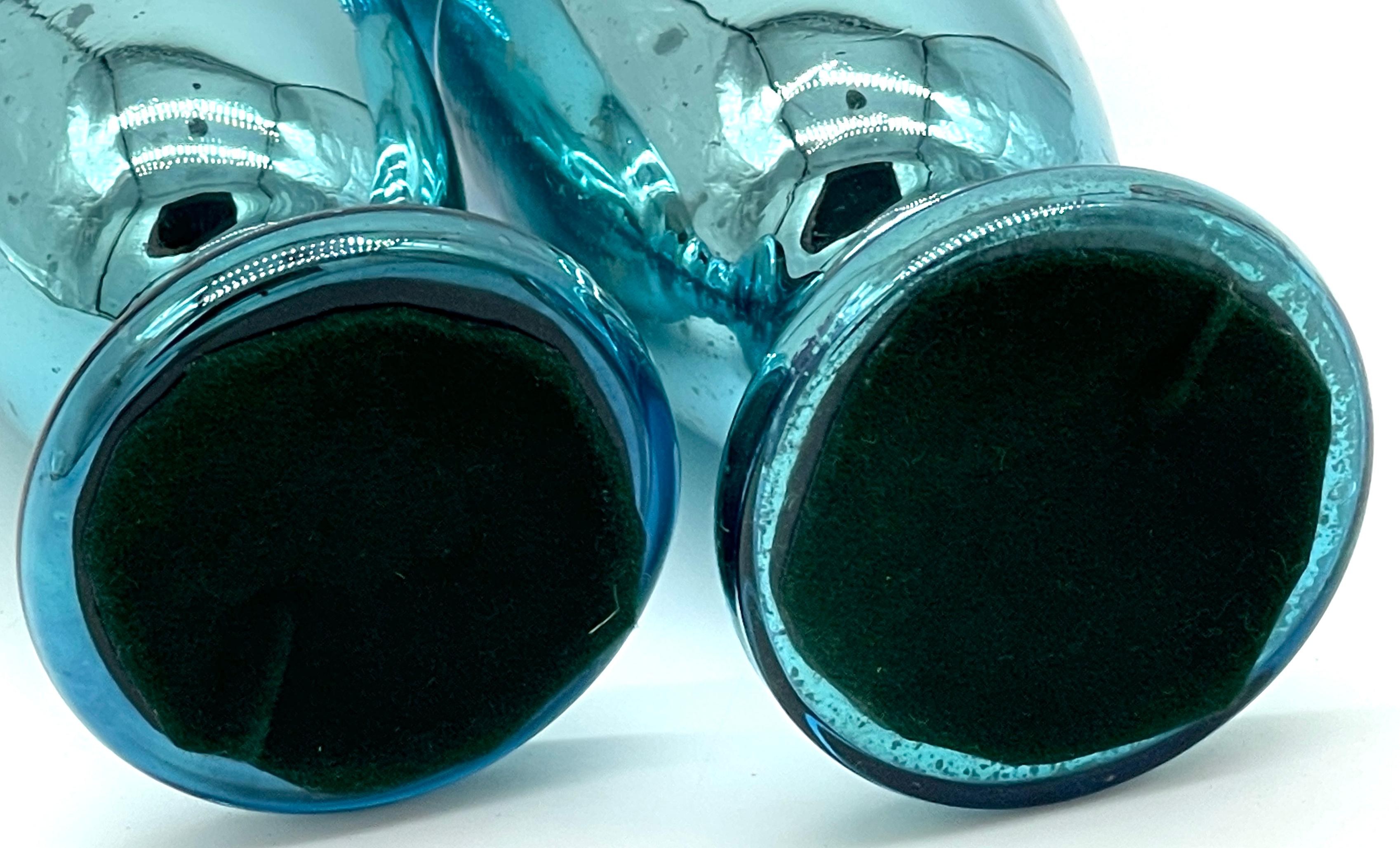 Kleines Paar ozeanblaue Quecksilberglasvasen aus Quecksilberglas, Frankreich um 1900 (Mercury-Glas) im Angebot
