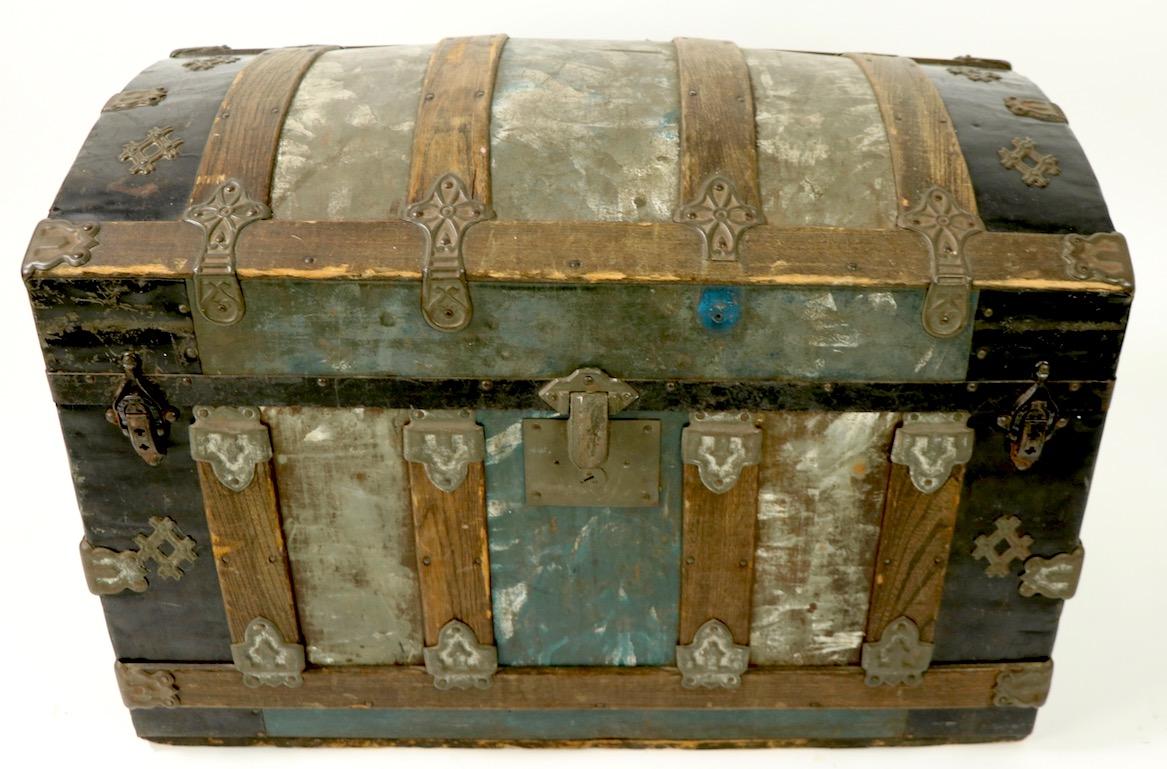 Diminutive Polychrome Dome Top Trunk In Fair Condition In New York, NY