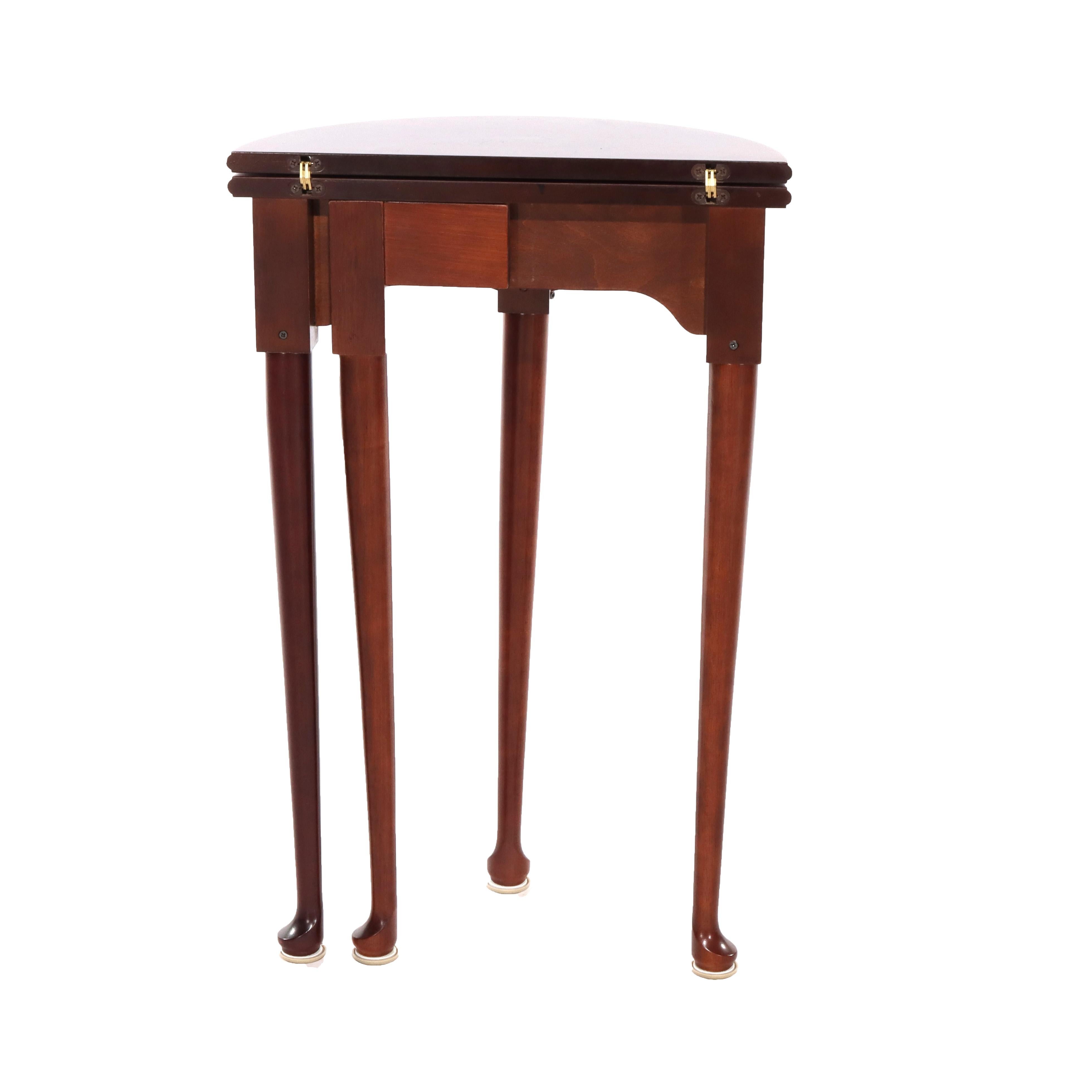 Diminutive Queen Anne Mahogany Flip Top Demilune Side Table 20thC For Sale 7