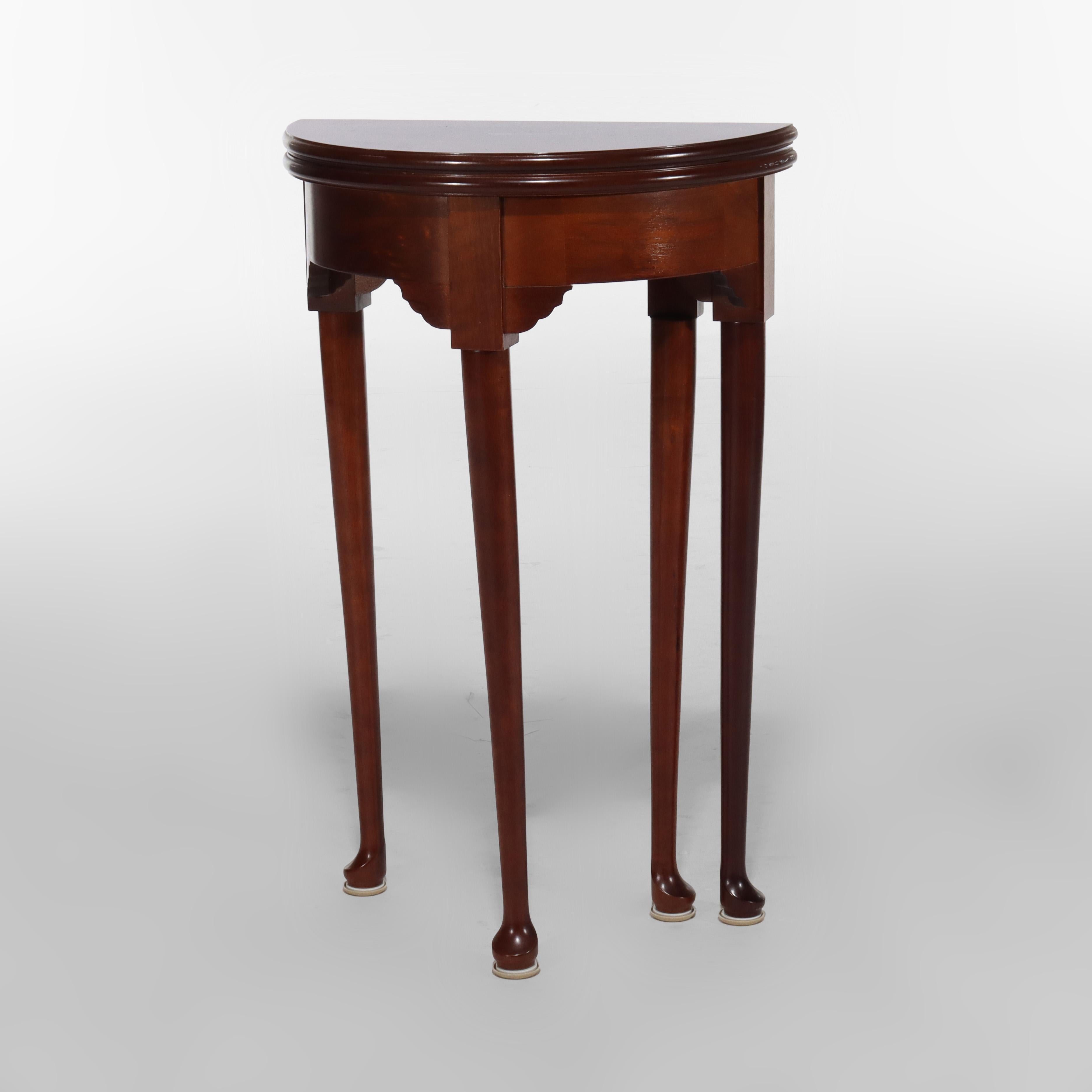20th Century Diminutive Queen Anne Mahogany Flip Top Demilune Side Table 20thC For Sale