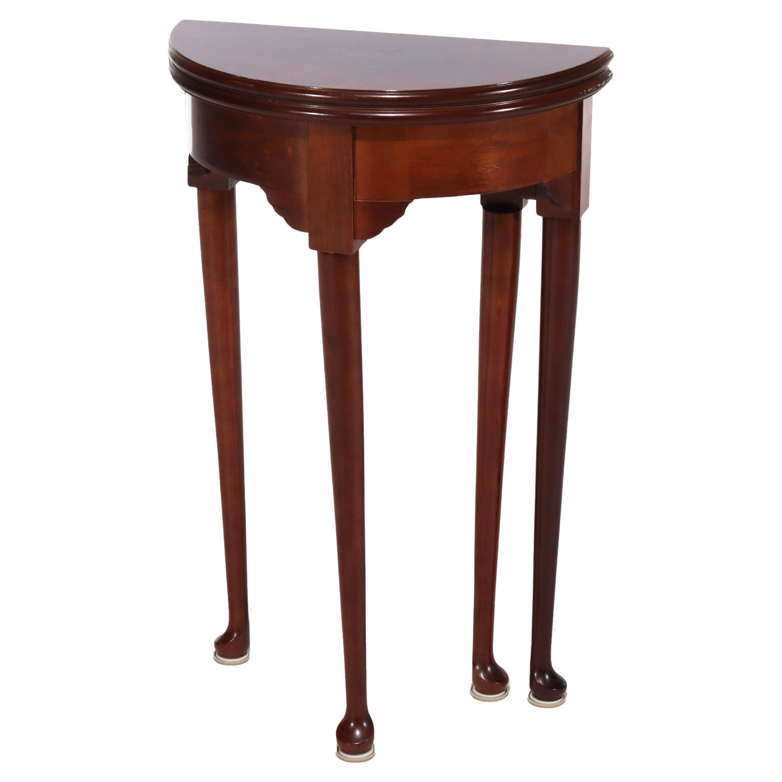 Diminutive Queen Anne Mahogany Flip Top Demilune Side Table 20thC