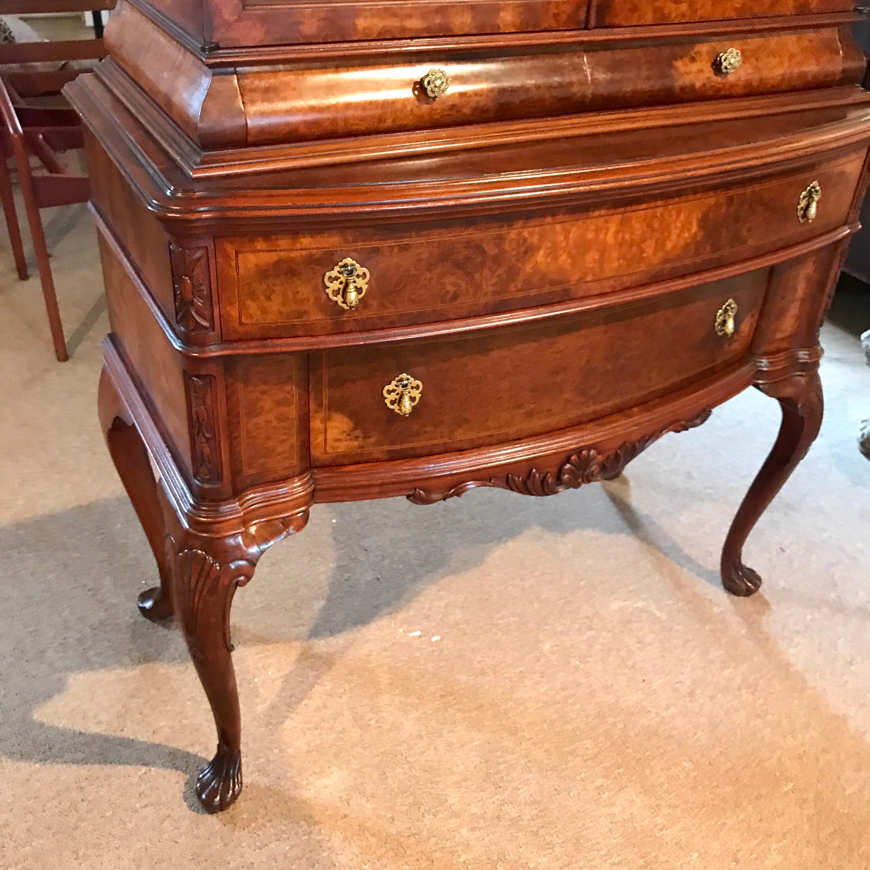 Diminutive Queen Anne Style Burl Breakfront/Bookcase For Sale 4