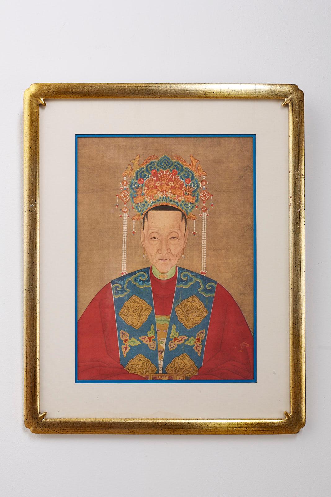 Diminutive Set of Nine Framed Chinese Ancestoral Portraits In Good Condition In Rio Vista, CA