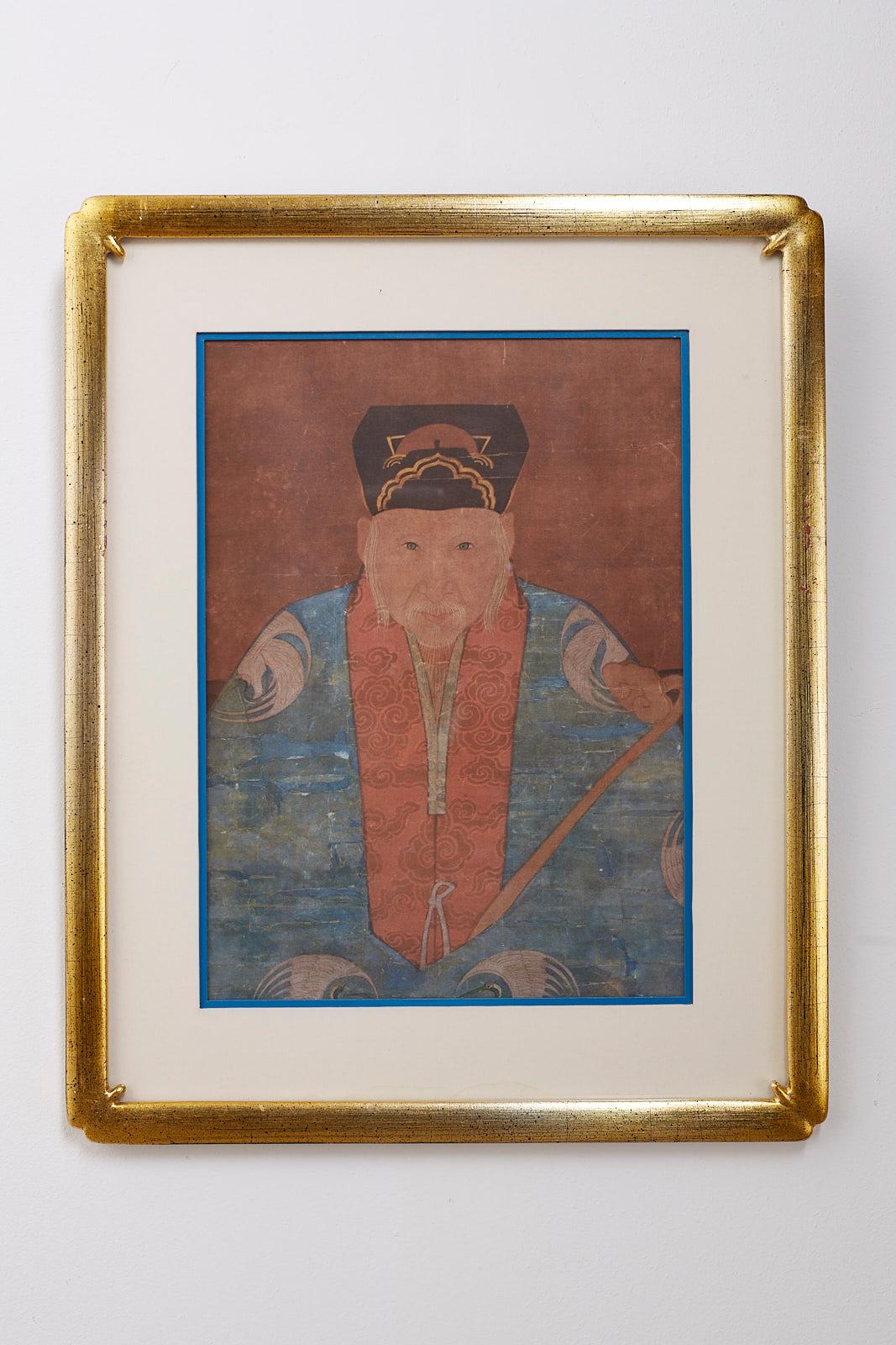 Silk Diminutive Set of Nine Framed Chinese Ancestoral Portraits