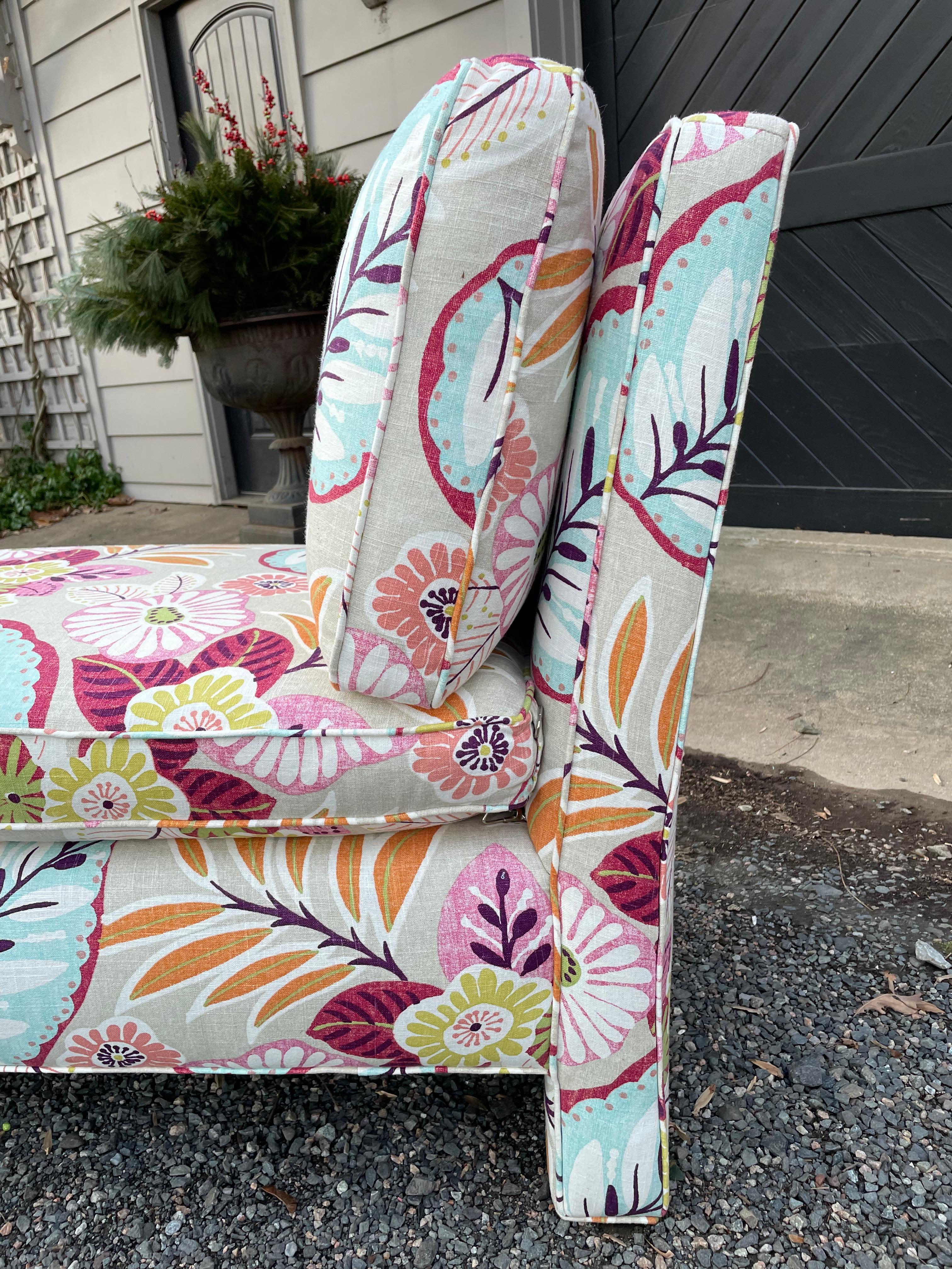 Diminutive Stylish Chaise Lounge in Breath of Fresh Air Contemporary Fabric In Excellent Condition In Hopewell, NJ