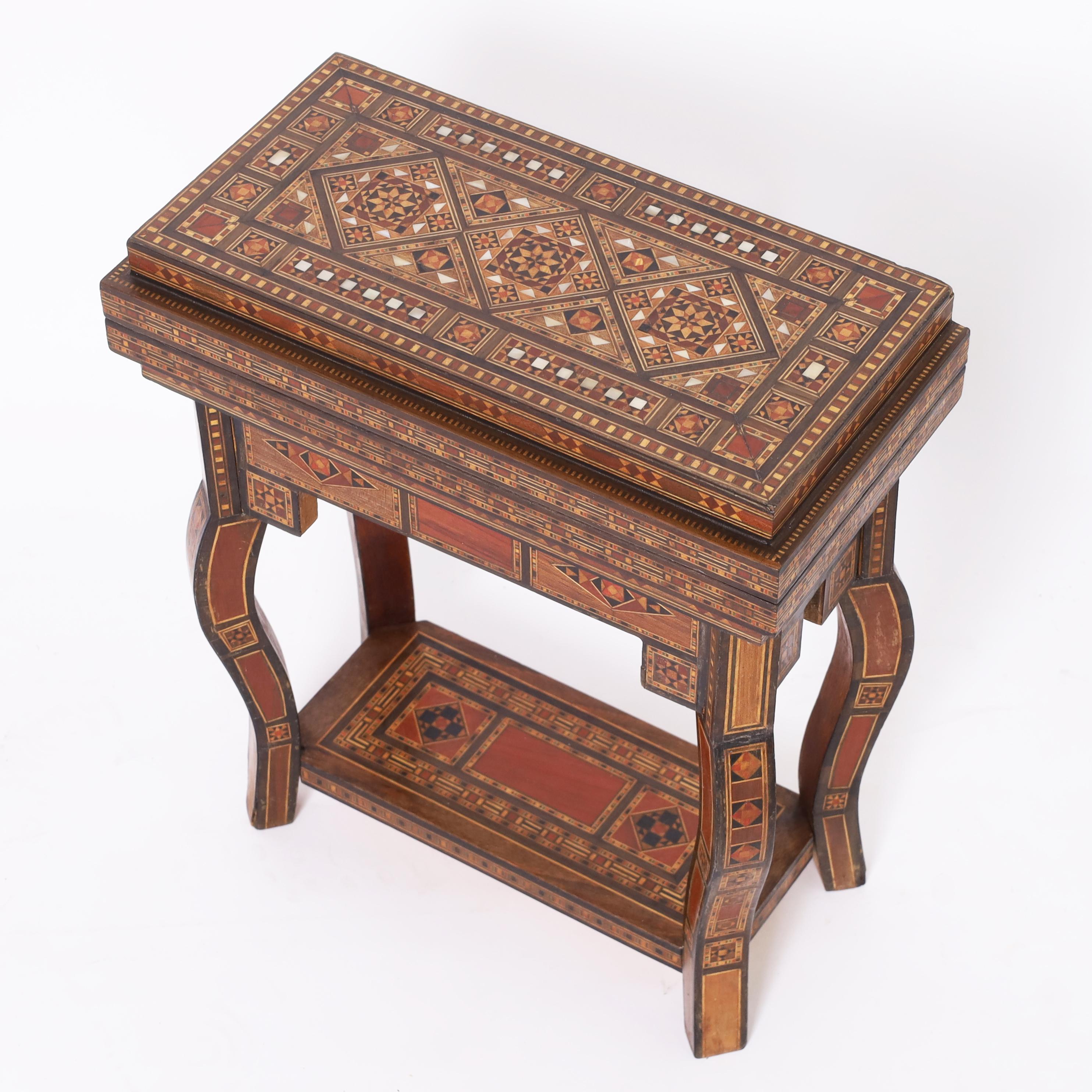 Moorish Diminutive Table Top  Antique Inlaid Moroccan Games Table For Sale