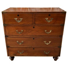 Diminutive Teak Campaign Chest with Outstanding Recessed Brass Pulls c.1890