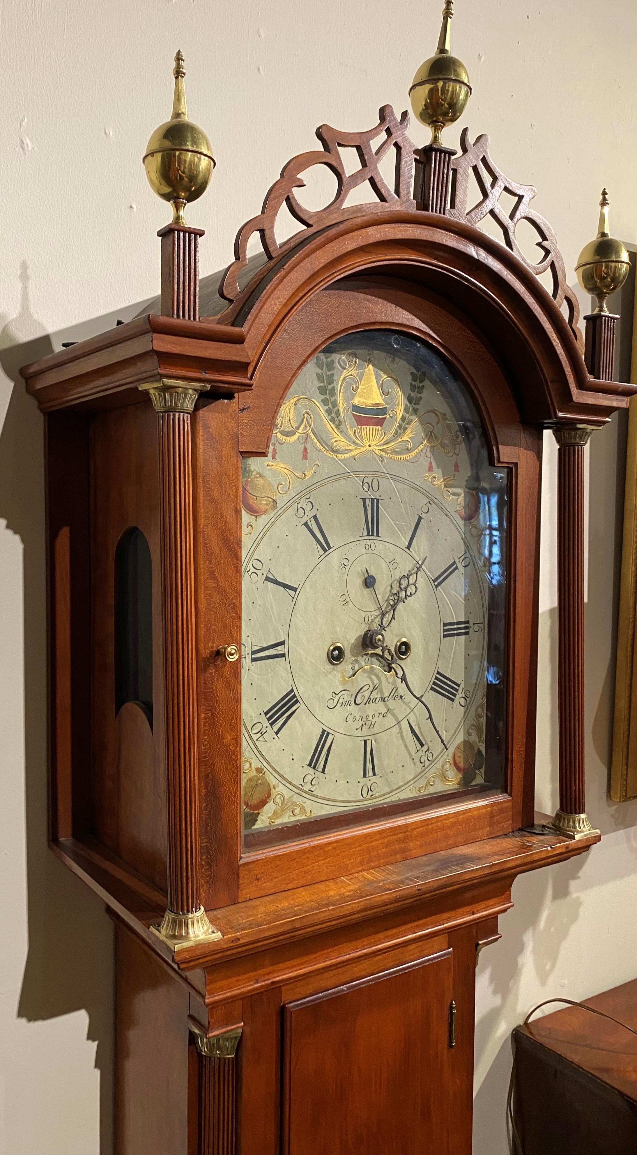 Diminutive Timothy Chandler Federal Cherry Case Tall Clock Concord NH circa 1800 3