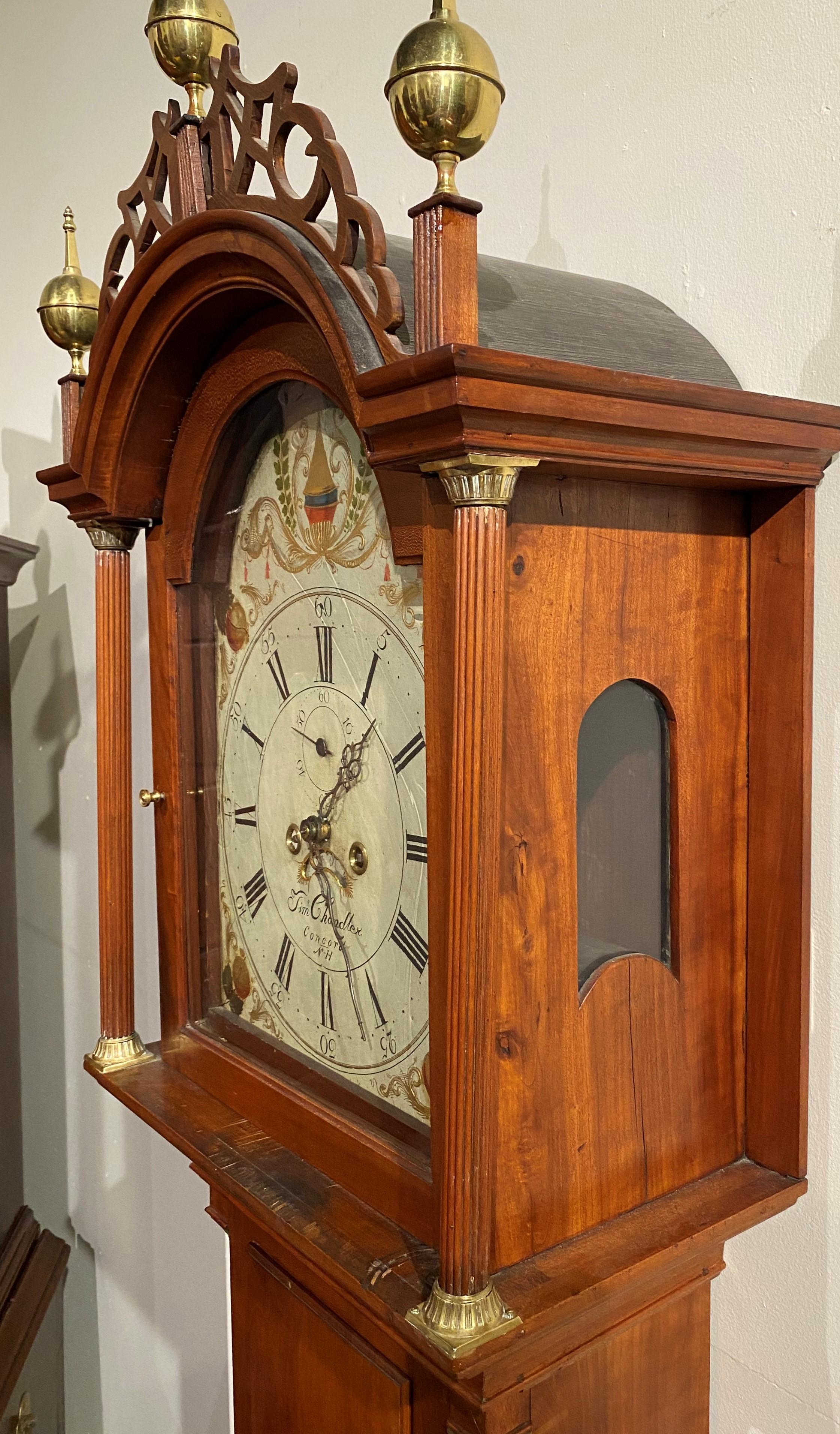 Diminutive Timothy Chandler Federal Cherry Case Tall Clock Concord NH circa 1800 5