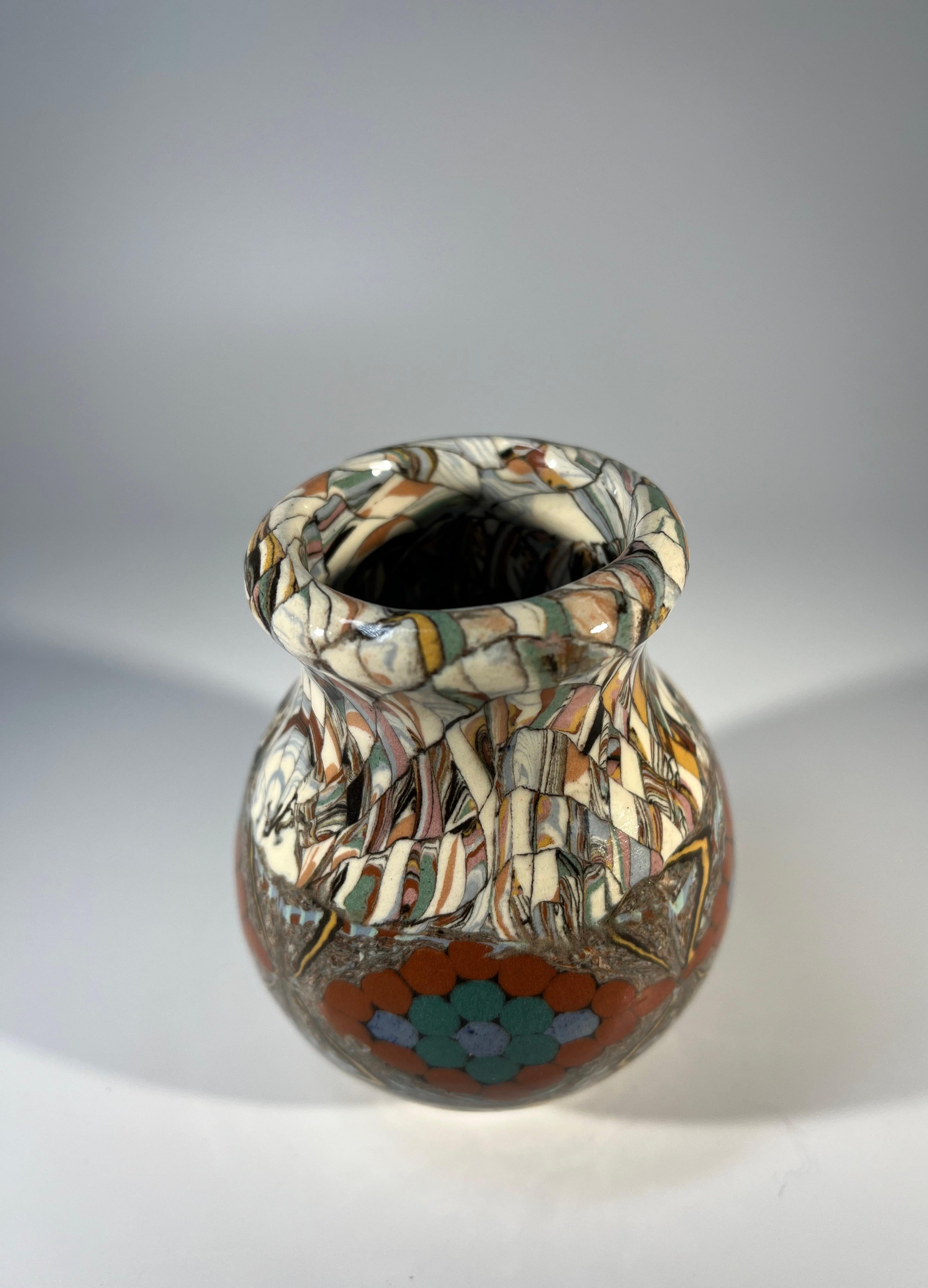 Mid-Century Modern Diminutive Vase By Jean Gerbino, Vallauris, France, Ceramic Neriage Terracotta  For Sale
