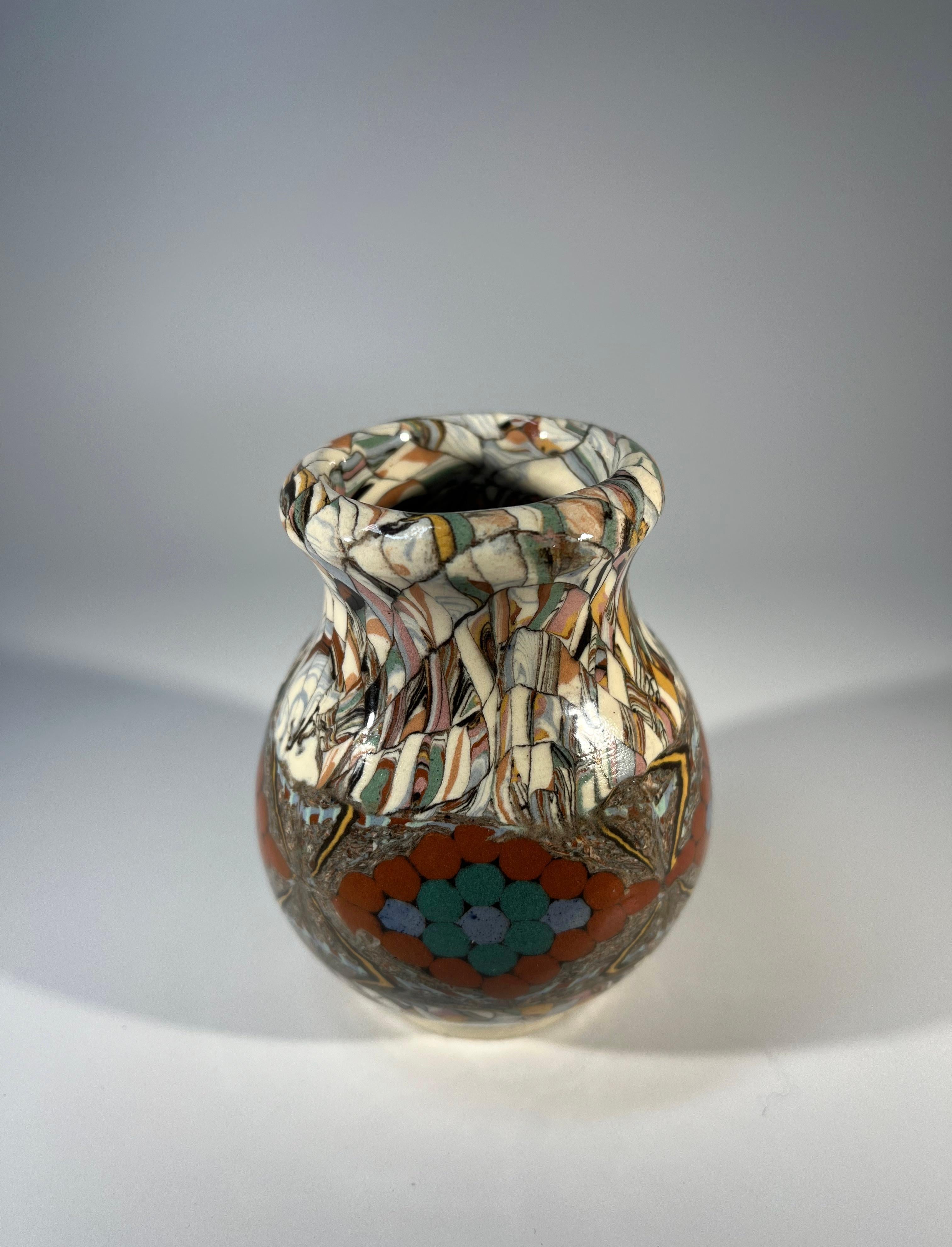 French Diminutive Vase By Jean Gerbino, Vallauris, France, Ceramic Neriage Terracotta  For Sale
