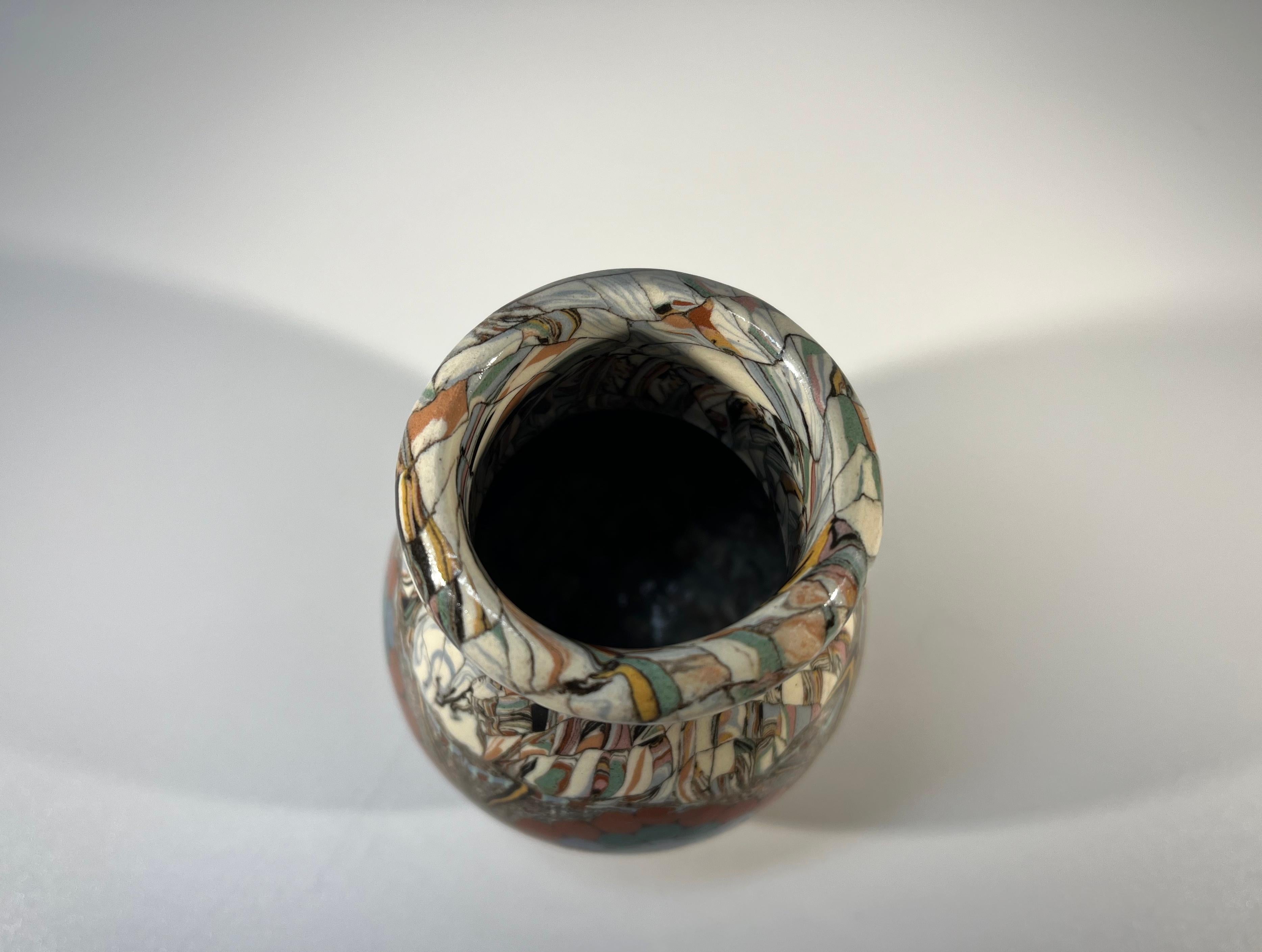 Glazed Diminutive Vase By Jean Gerbino, Vallauris, France, Ceramic Neriage Terracotta  For Sale