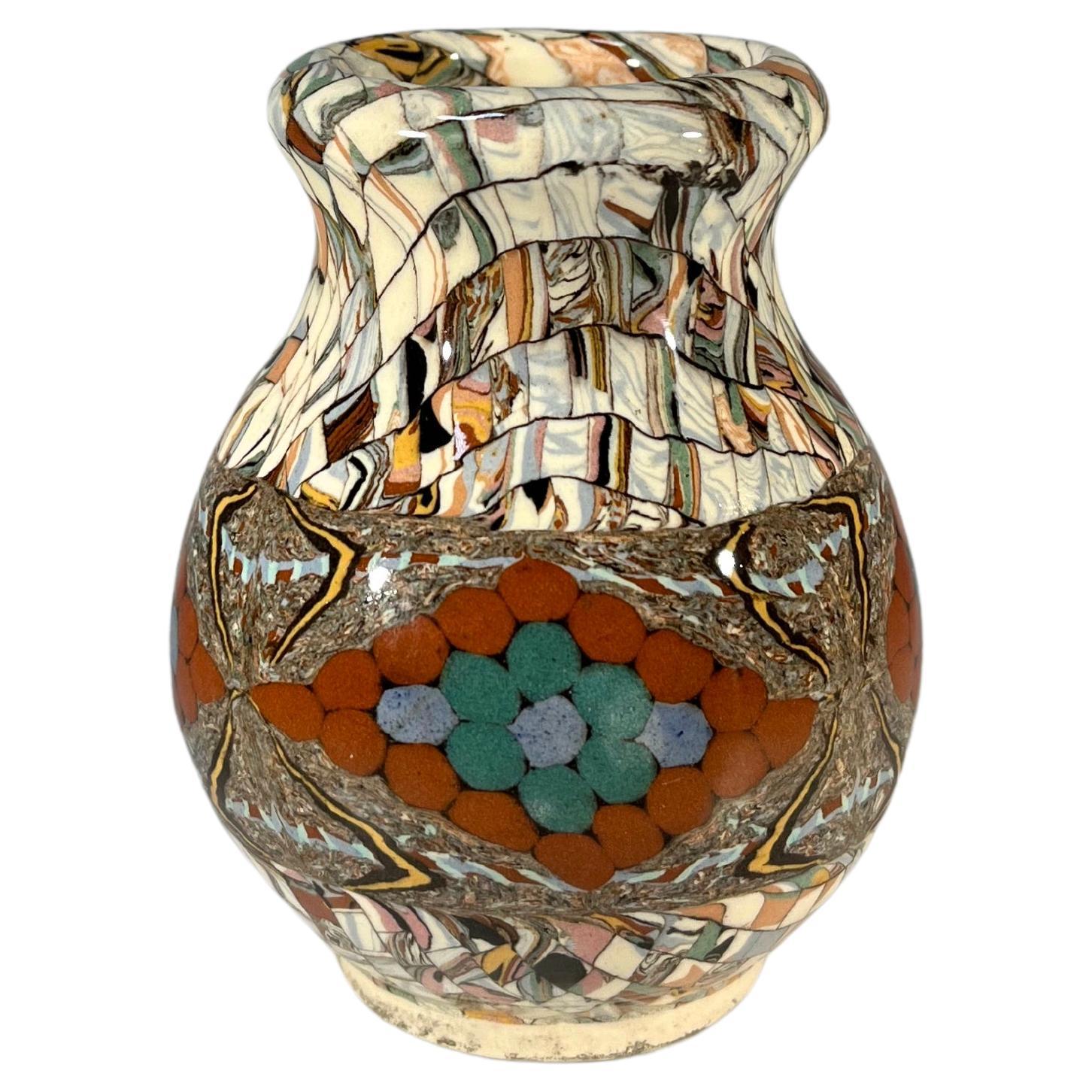 Diminutive Vase By Jean Gerbino, Vallauris, France, Ceramic Neriage Terracotta  For Sale