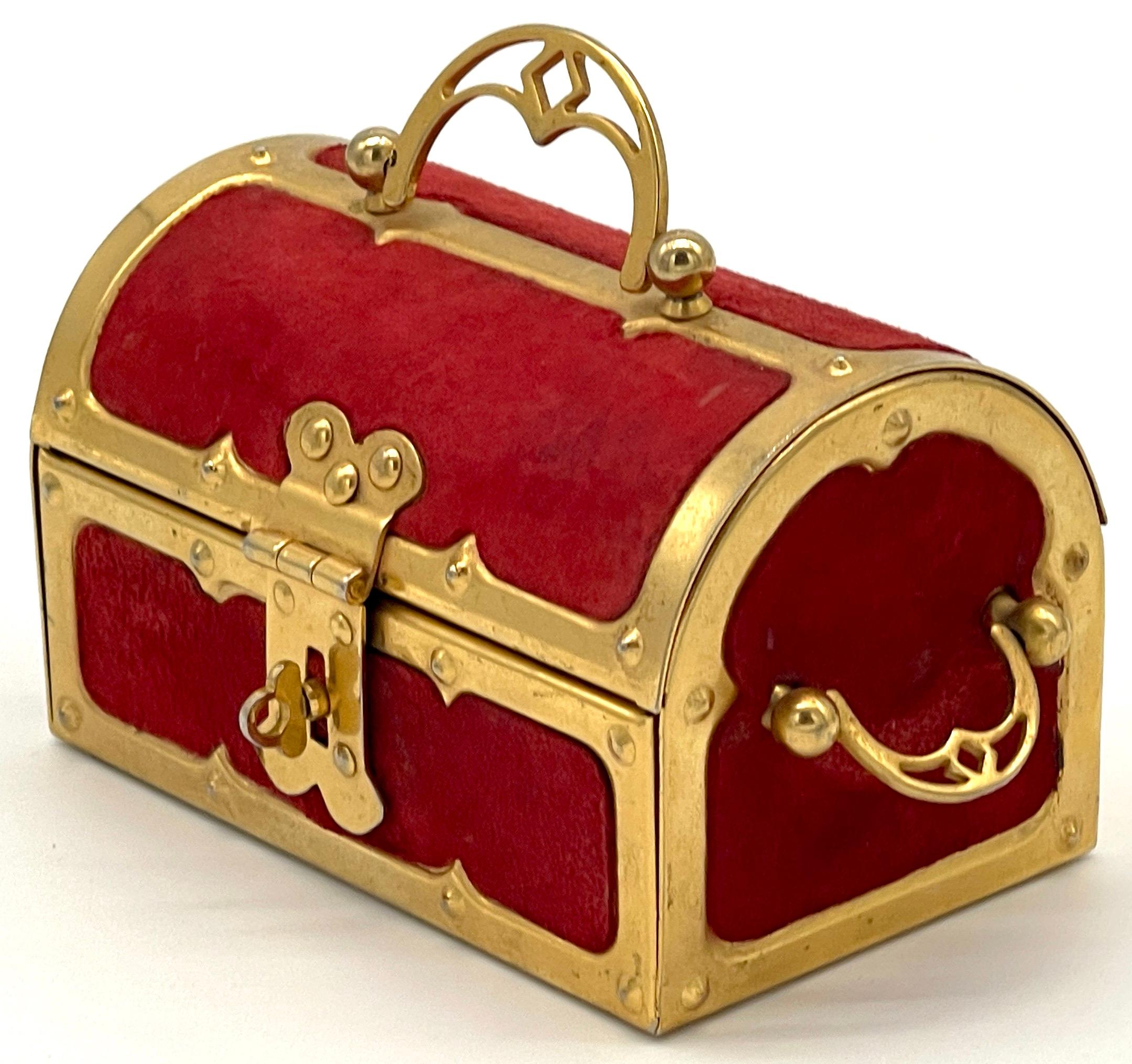 Diminutive Viennese Secessionist Brass & Velvet Box For Sale 4