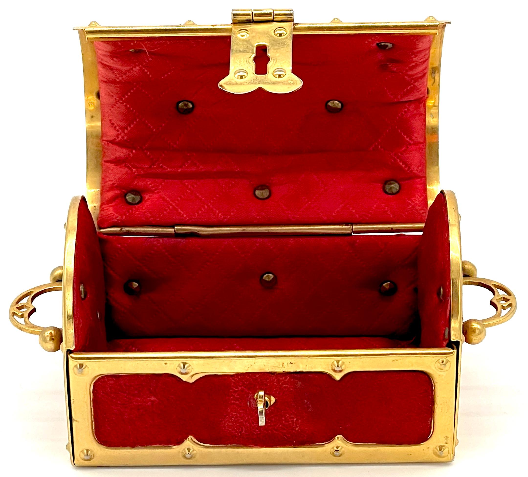 Diminutive Viennese Secessionist Brass & Velvet Box For Sale 7