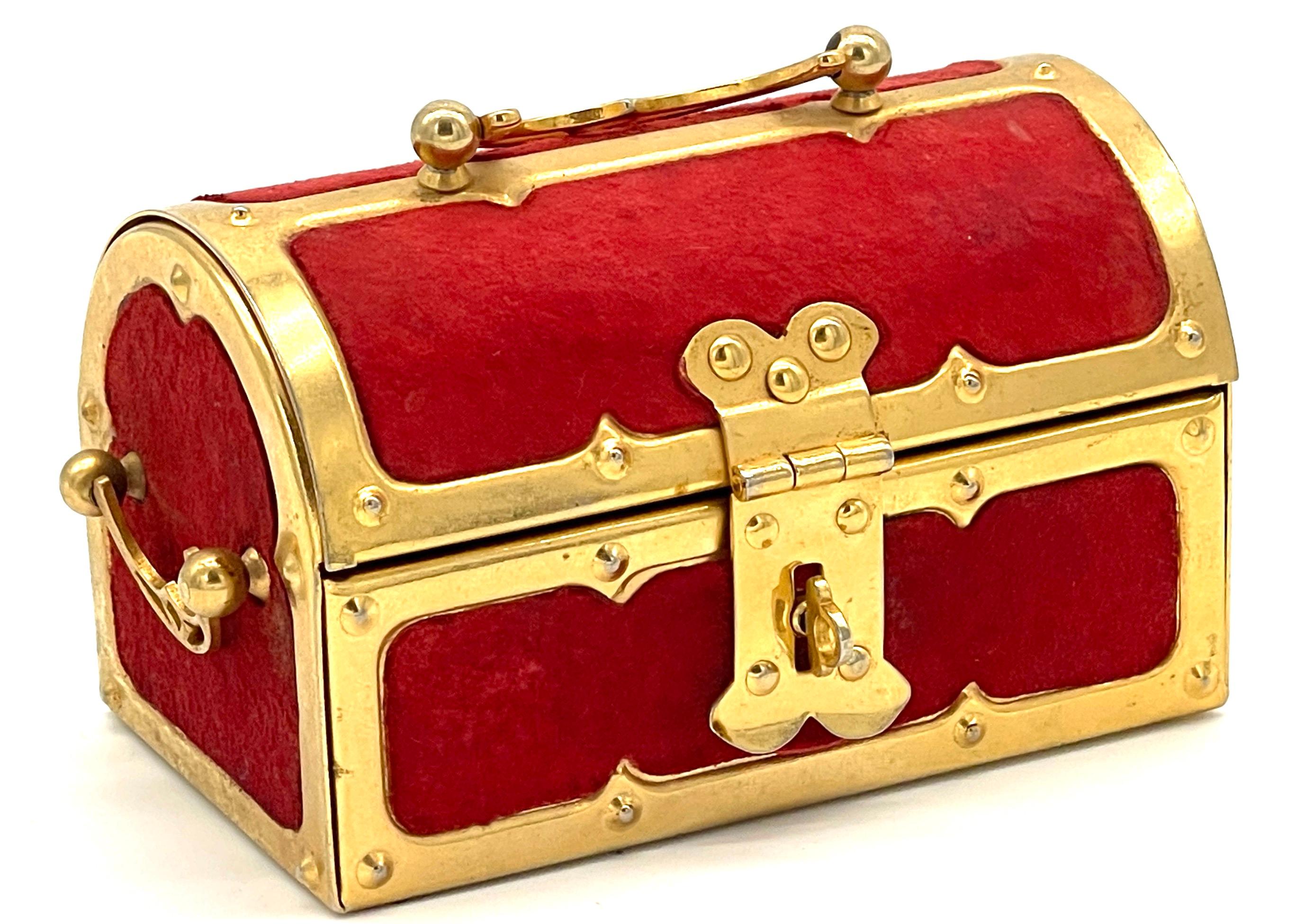 Diminutive Viennese Secessionist Brass & Velvet Box For Sale 8