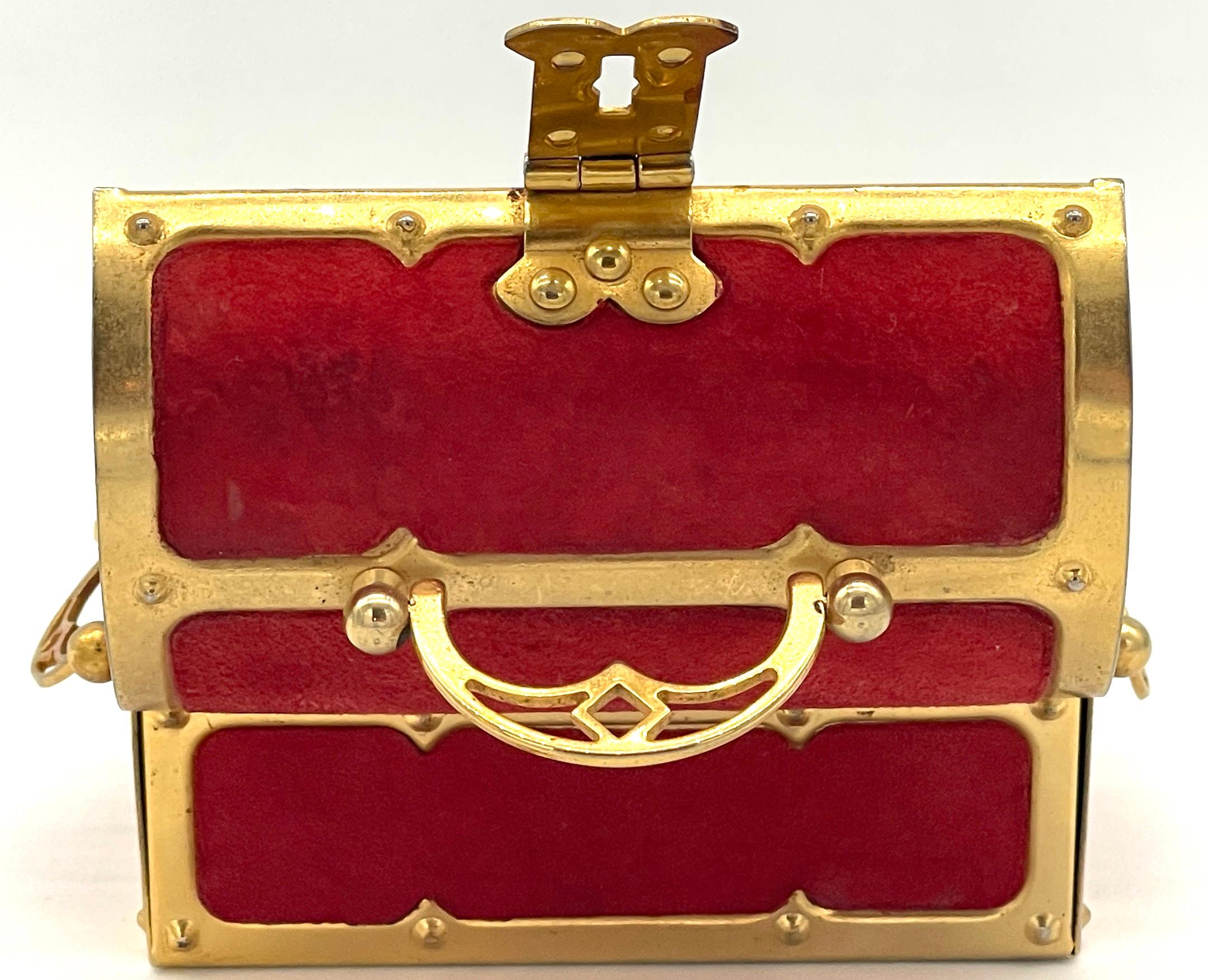 Diminutive Viennese Secessionist Brass & Velvet Box For Sale 1