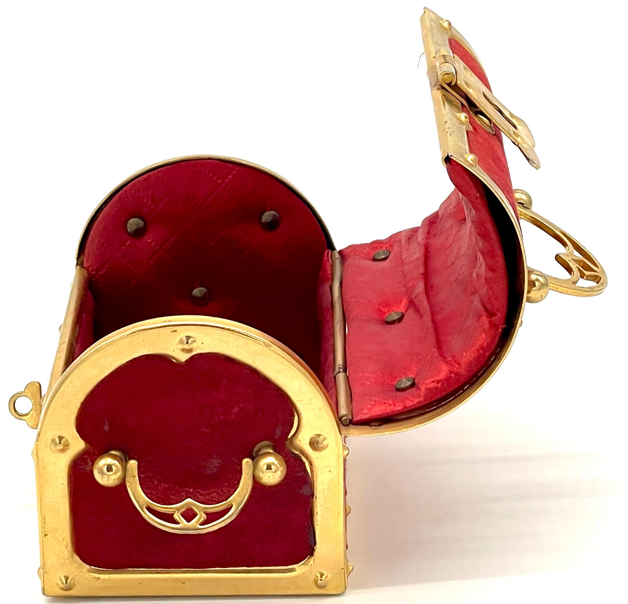 Diminutive Viennese Secessionist Brass & Velvet Box For Sale 3