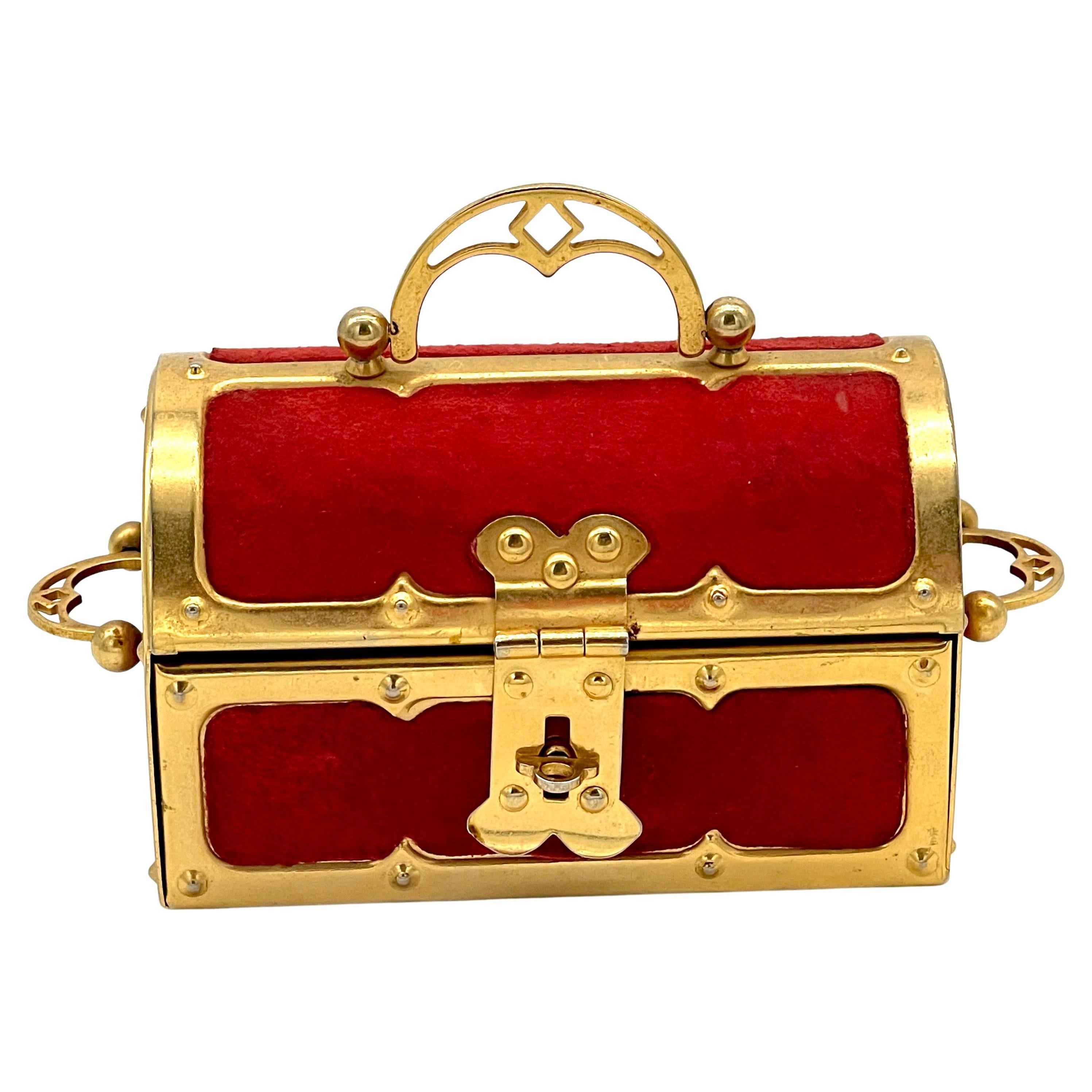 Diminutive Viennese Secessionist Brass & Velvet Box For Sale