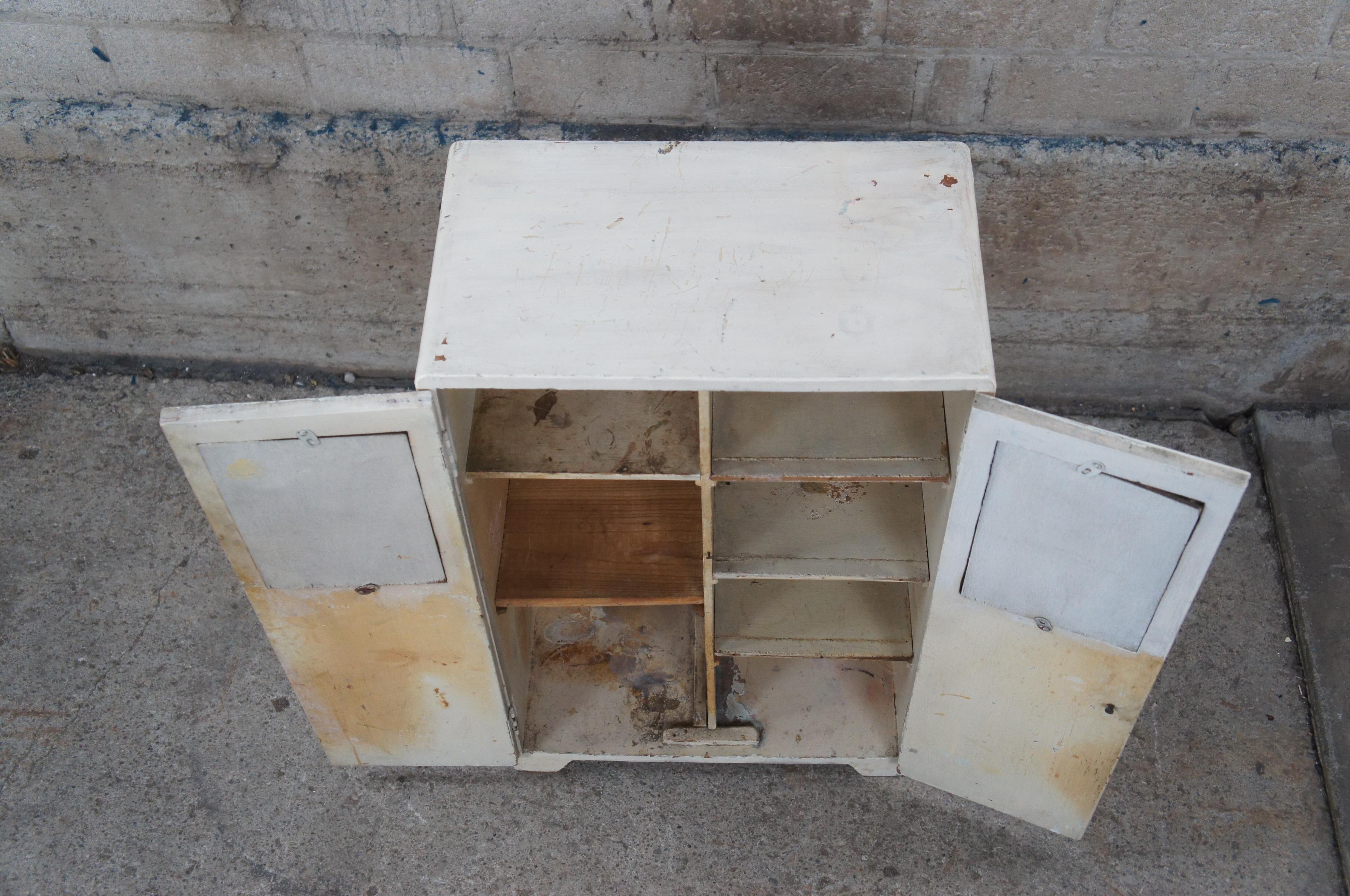 Hardwood Diminutive Vintage White Painted Country Cupboard Small Cabinet Apothecary Chic For Sale