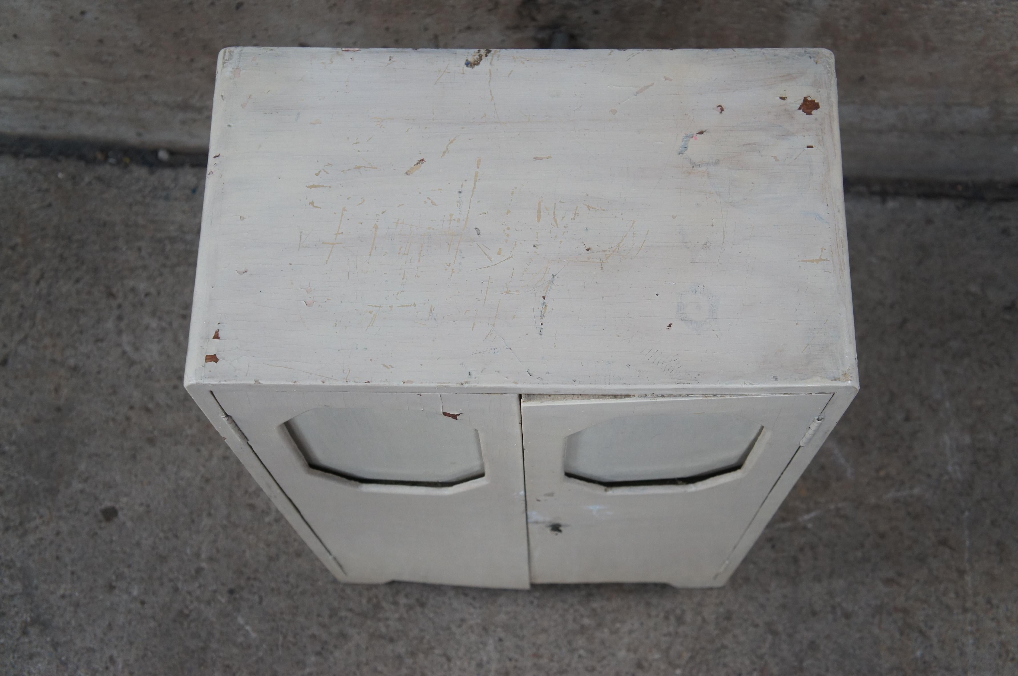Diminutive Vintage White Painted Country Cupboard Small Cabinet Apothecary Chic For Sale 1